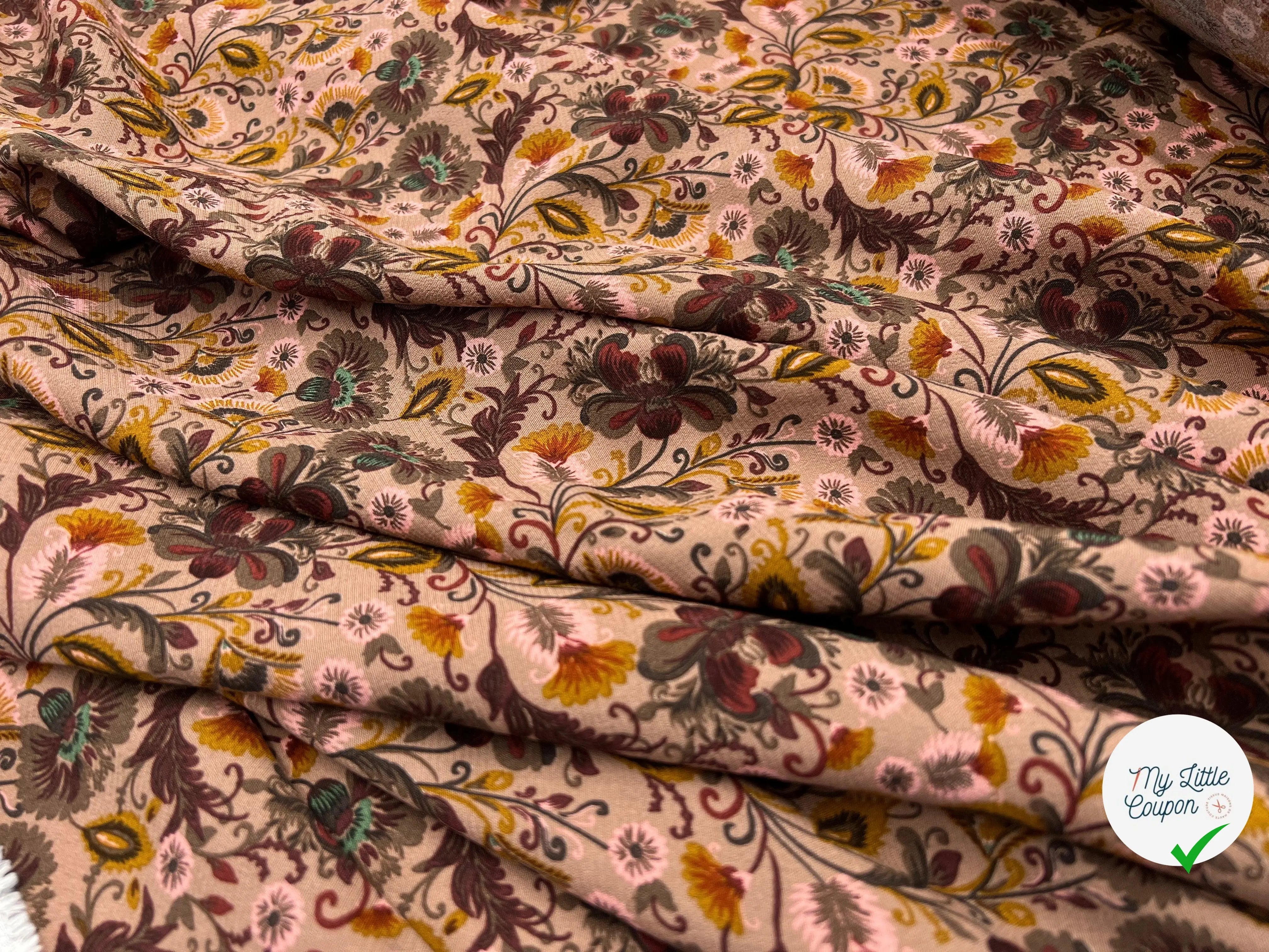 VISCOSE IMPRIMÉE FLORALIE DE VIEUX ROSE - My Little Coupon - tissu - coudre