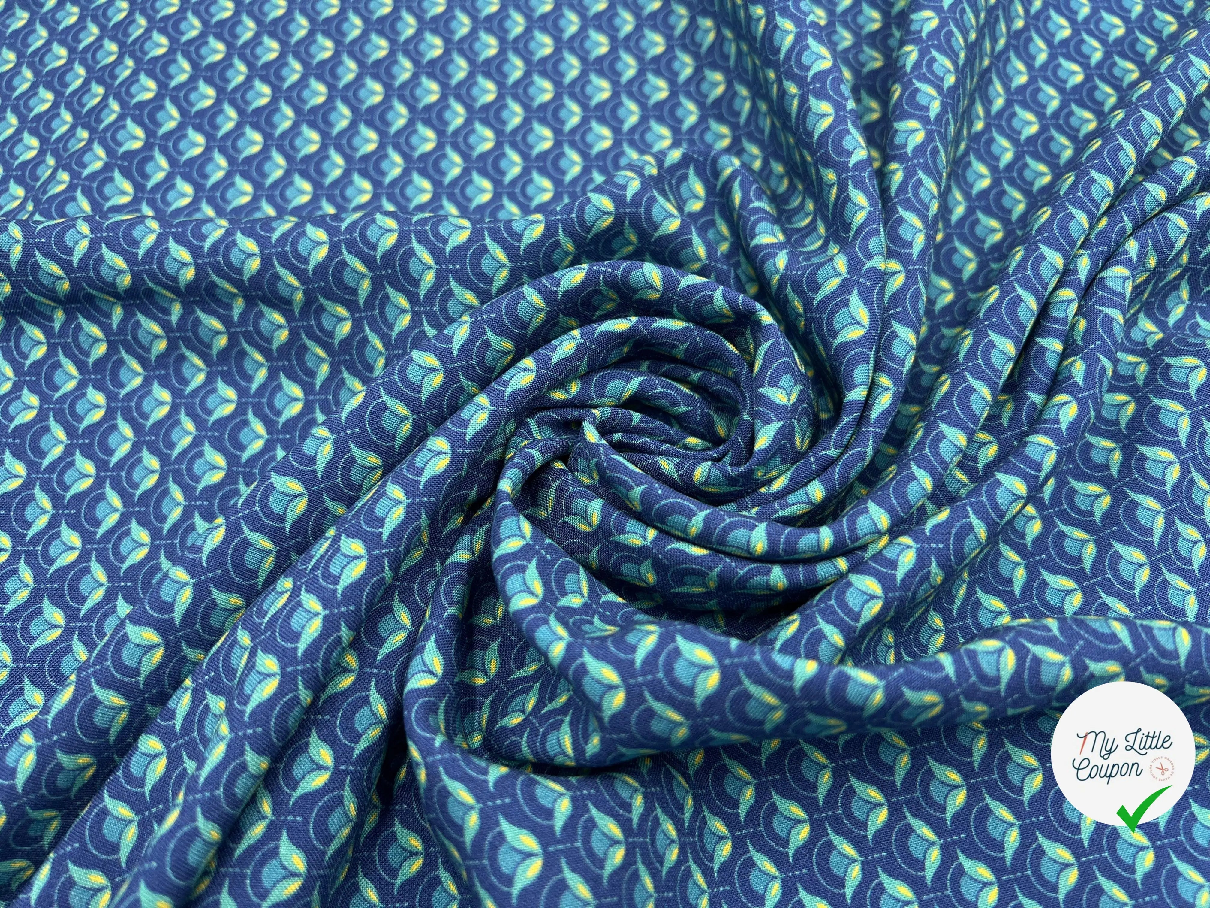 VISCOSE IMPRIMÉE JASMIN D'UNE NUIT MARINE - My Little Coupon - tissu - coudre