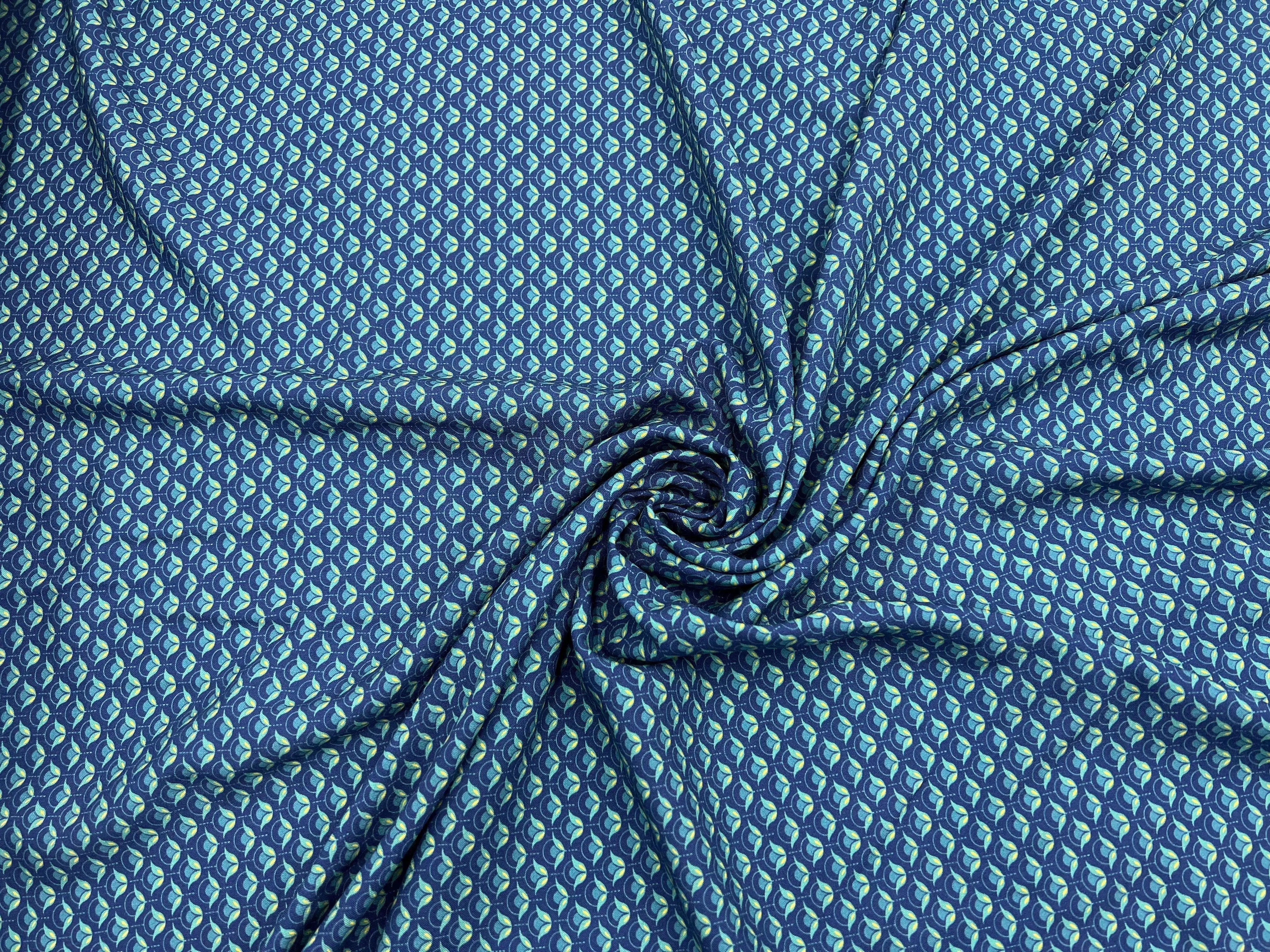 VISCOSE IMPRIMÉE JASMIN D'UNE NUIT MARINE - My Little Coupon - tissu - coudre
