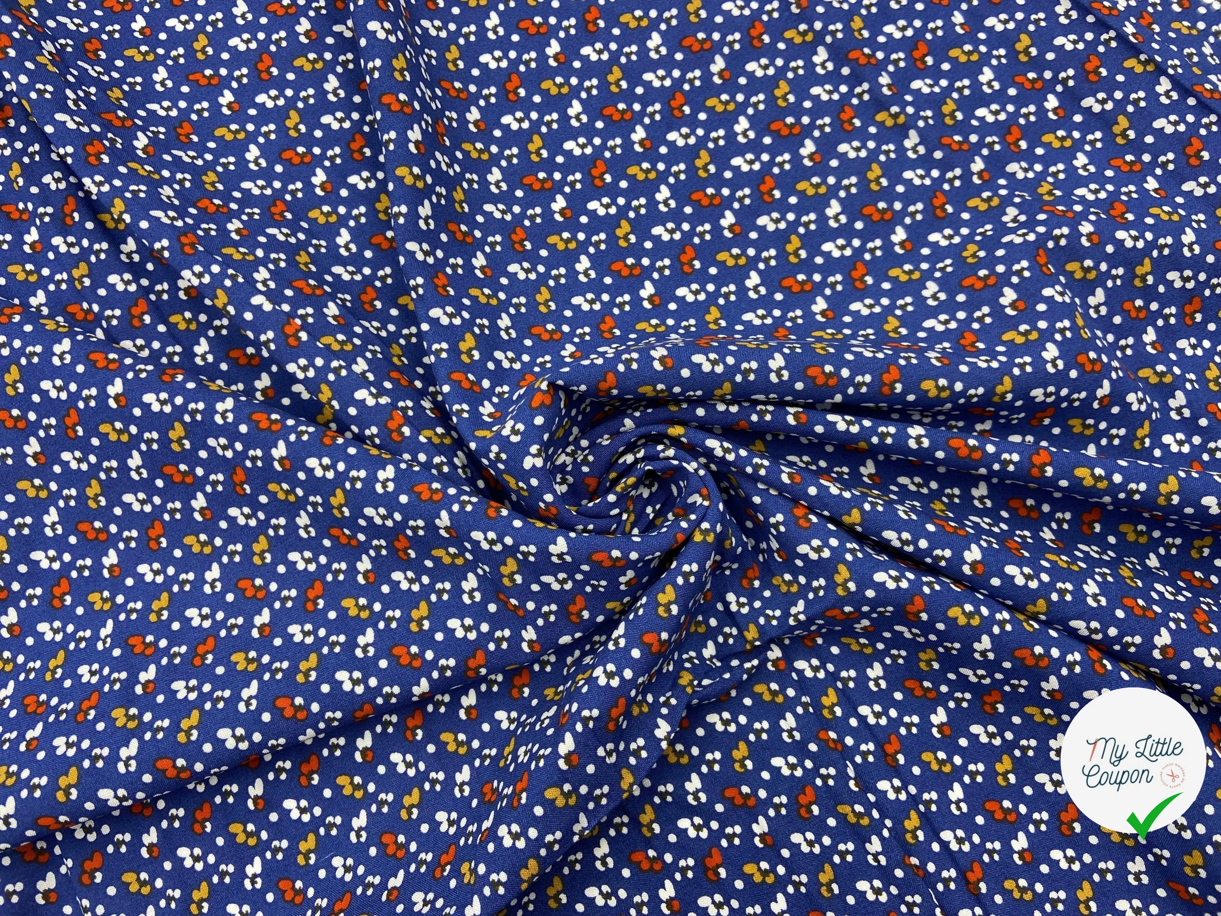VISCOSE IMPRIMÉE LITTLE FLOWER FOND MARINE - My Little Coupon - tissu - coudre