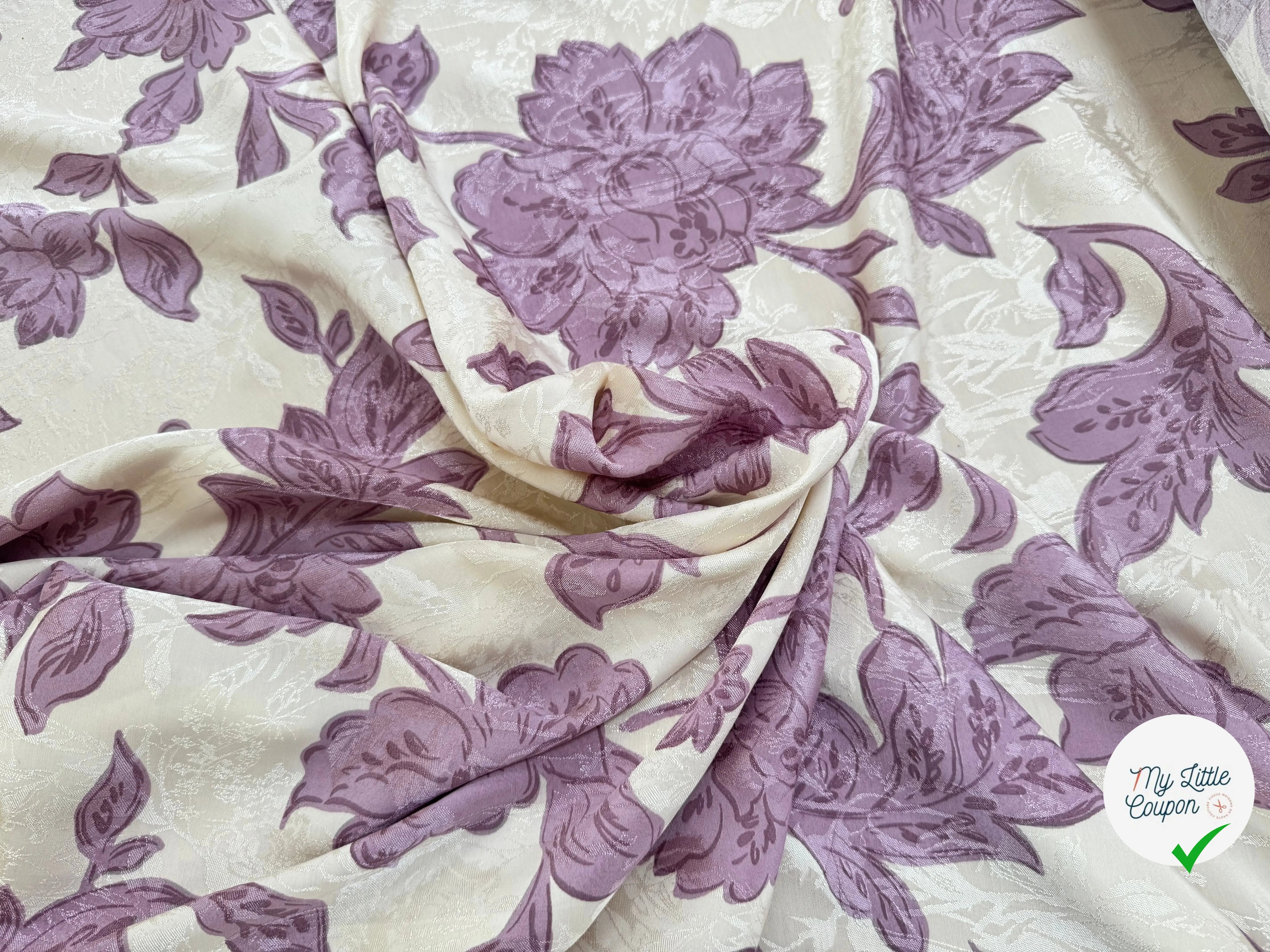 VISCOSE JACQUARD MOTIF FLEURS VIOLET ECOVERO - My Little Coupon
