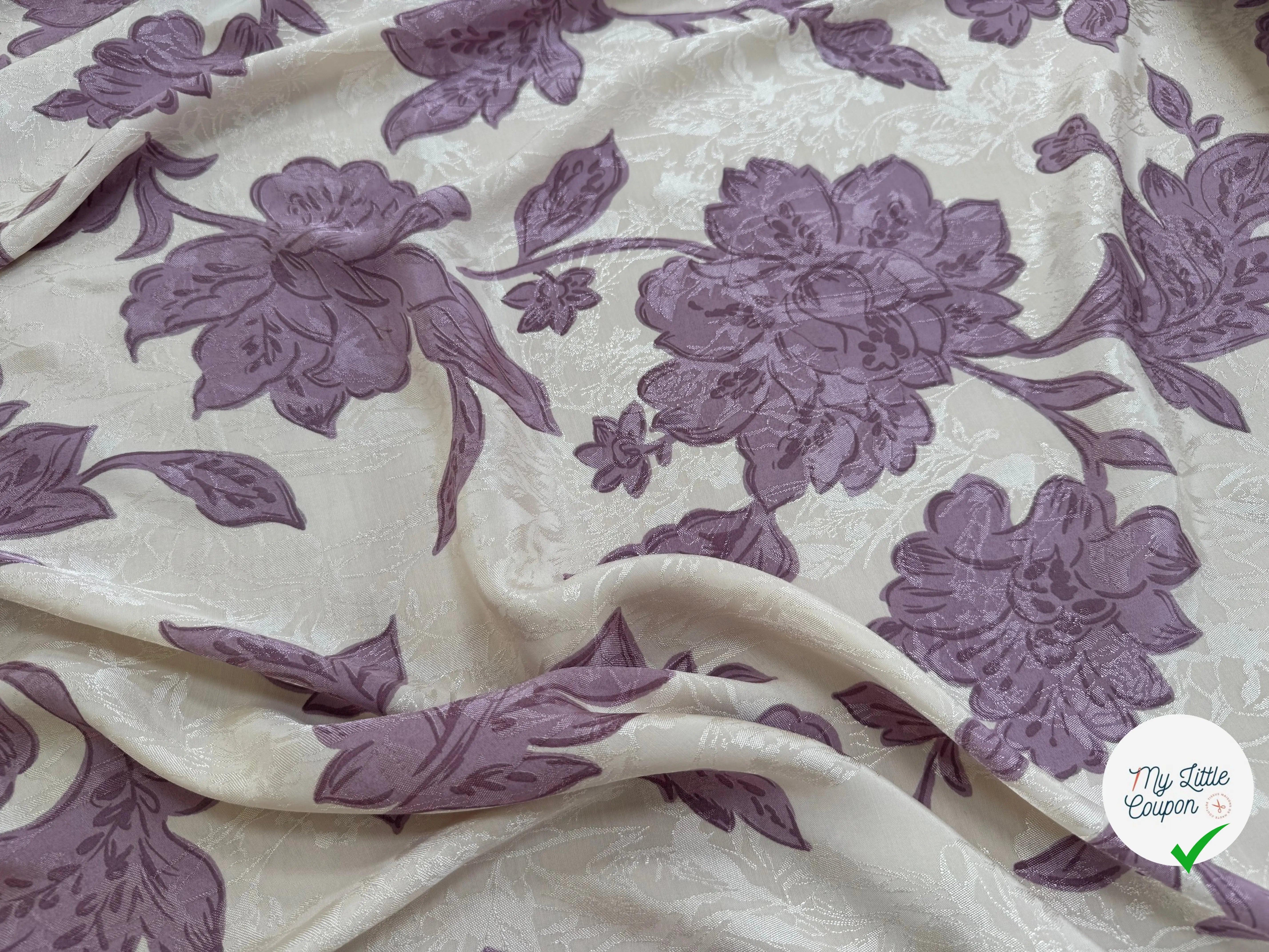 VISCOSE JACQUARD MOTIF FLEURS VIOLET ECOVERO - My Little Coupon