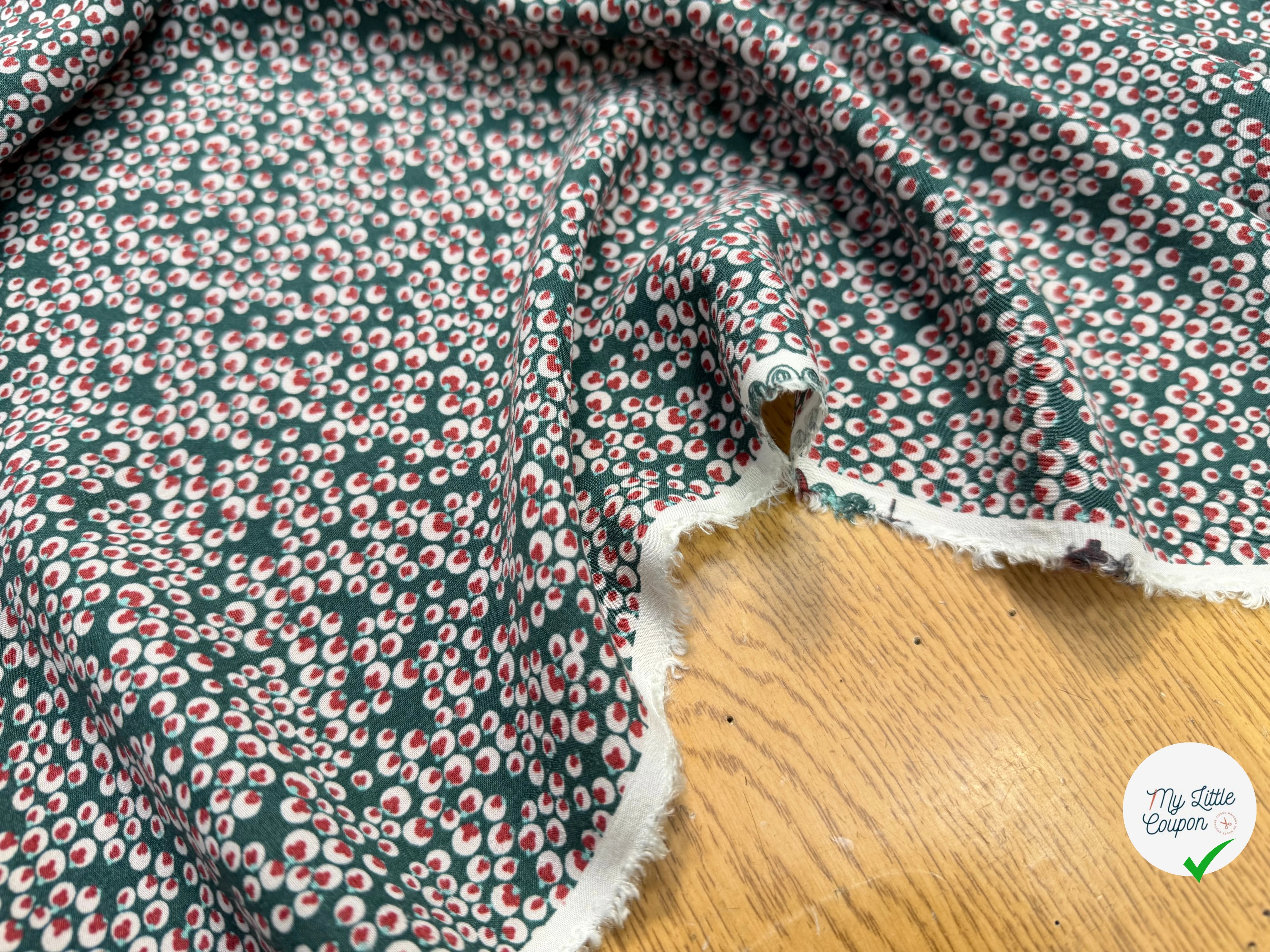VISCOSE JOLI VERT BULLES ROSÉ ROUGE - My Little Coupon