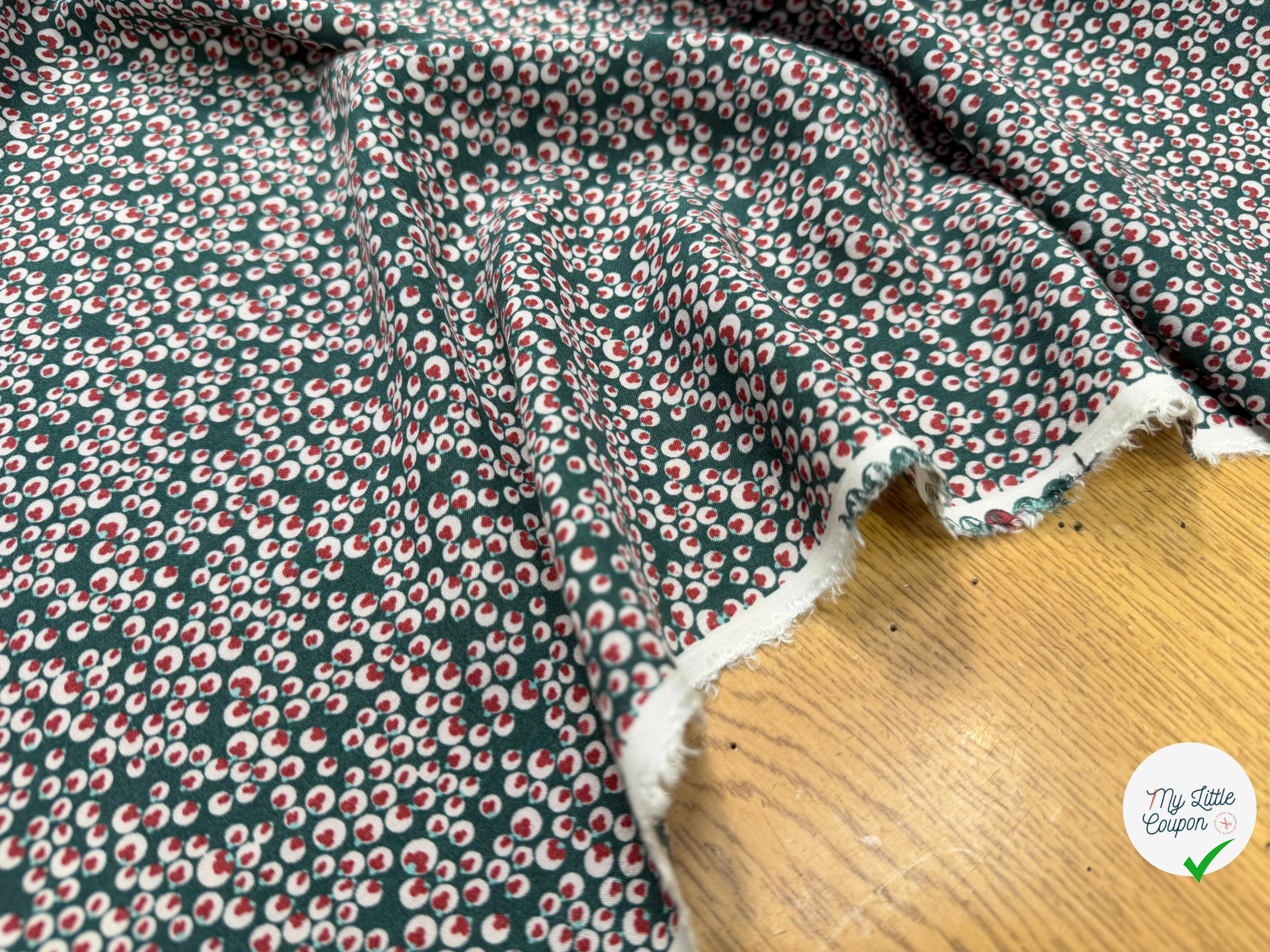 VISCOSE JOLI VERT BULLES ROSÉ ROUGE - My Little Coupon