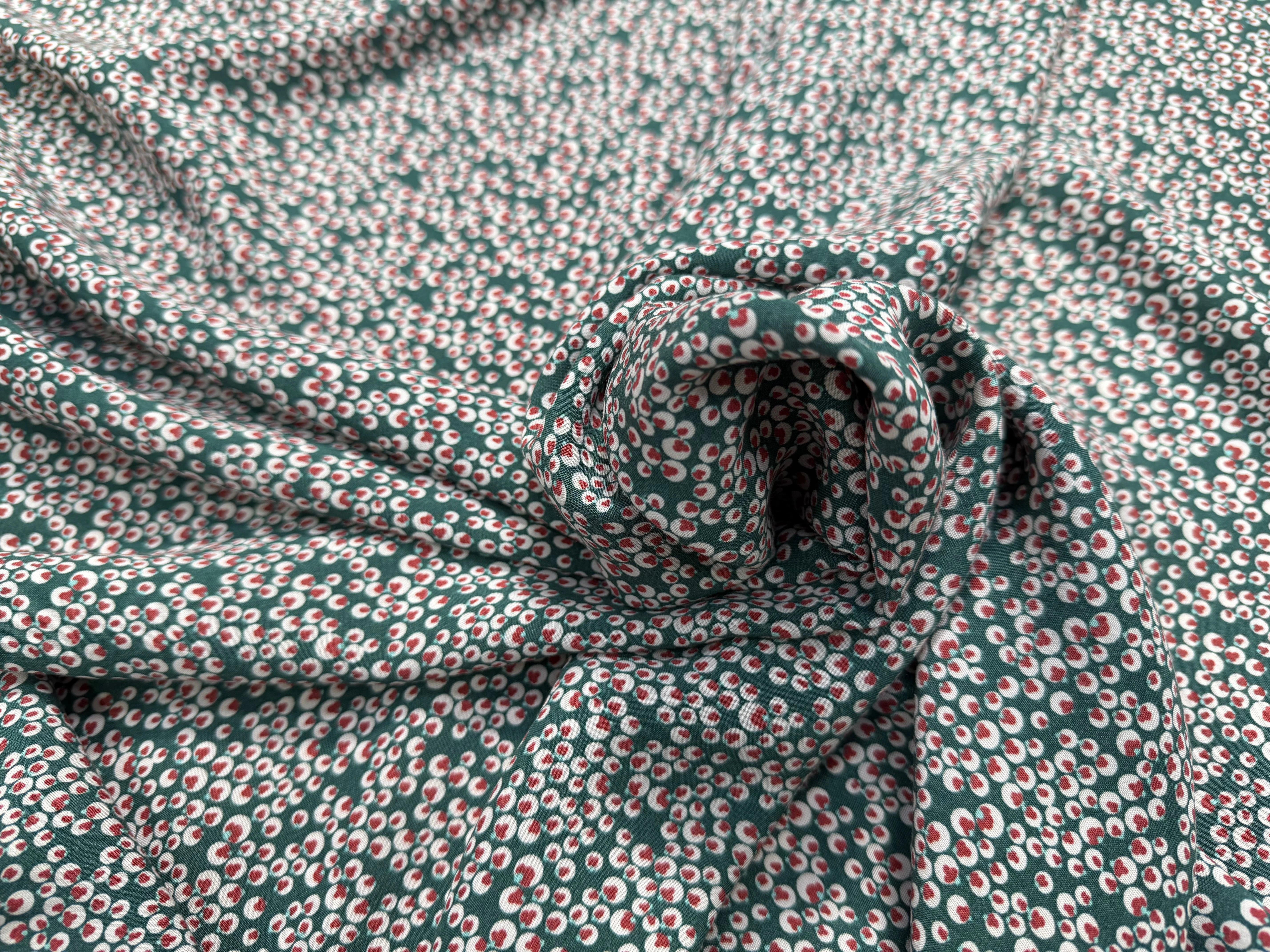 VISCOSE JOLI VERT BULLES ROSÉ ROUGE - My Little Coupon