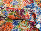 VISCOSE LÉGÈREMENT CREPÉE IMPRIMÉ FLORAL MULTICOLORE FANTASY GARDEN - My Little Coupon