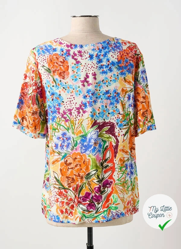 VISCOSE LÉGÈREMENT CREPÉE IMPRIMÉ FLORAL MULTICOLORE FANTASY GARDEN - My Little Coupon
