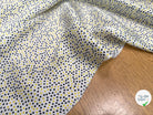 VISCOSE LEGREMENT SATINÉE FOND BLANC CERLES NOIR ET JAUNE QUALITÉ COMO - My Little Coupon
