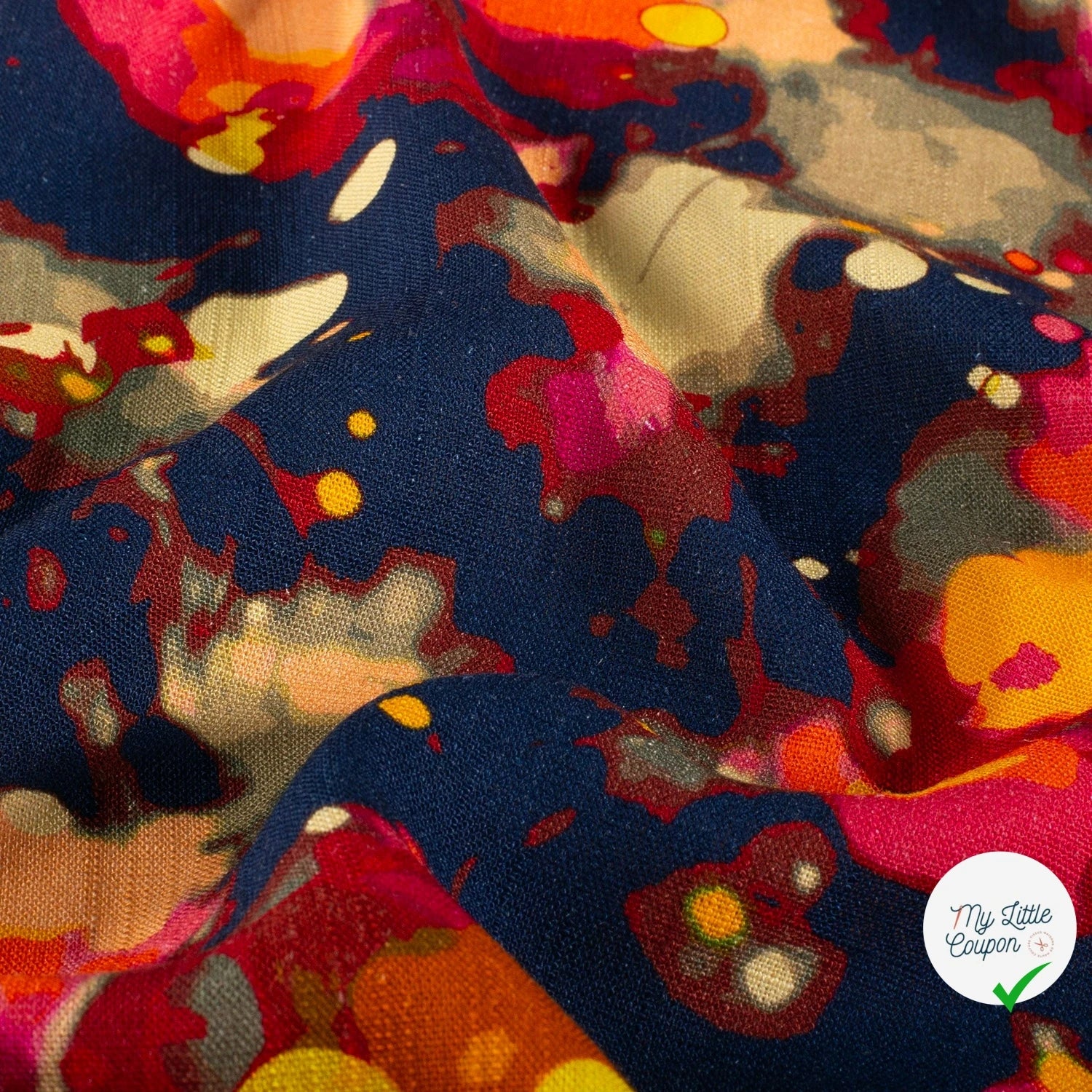 VISCOSE LIN CHAINE ET TRAME ABSTRAIT BLEU MARINE - My Little Coupon