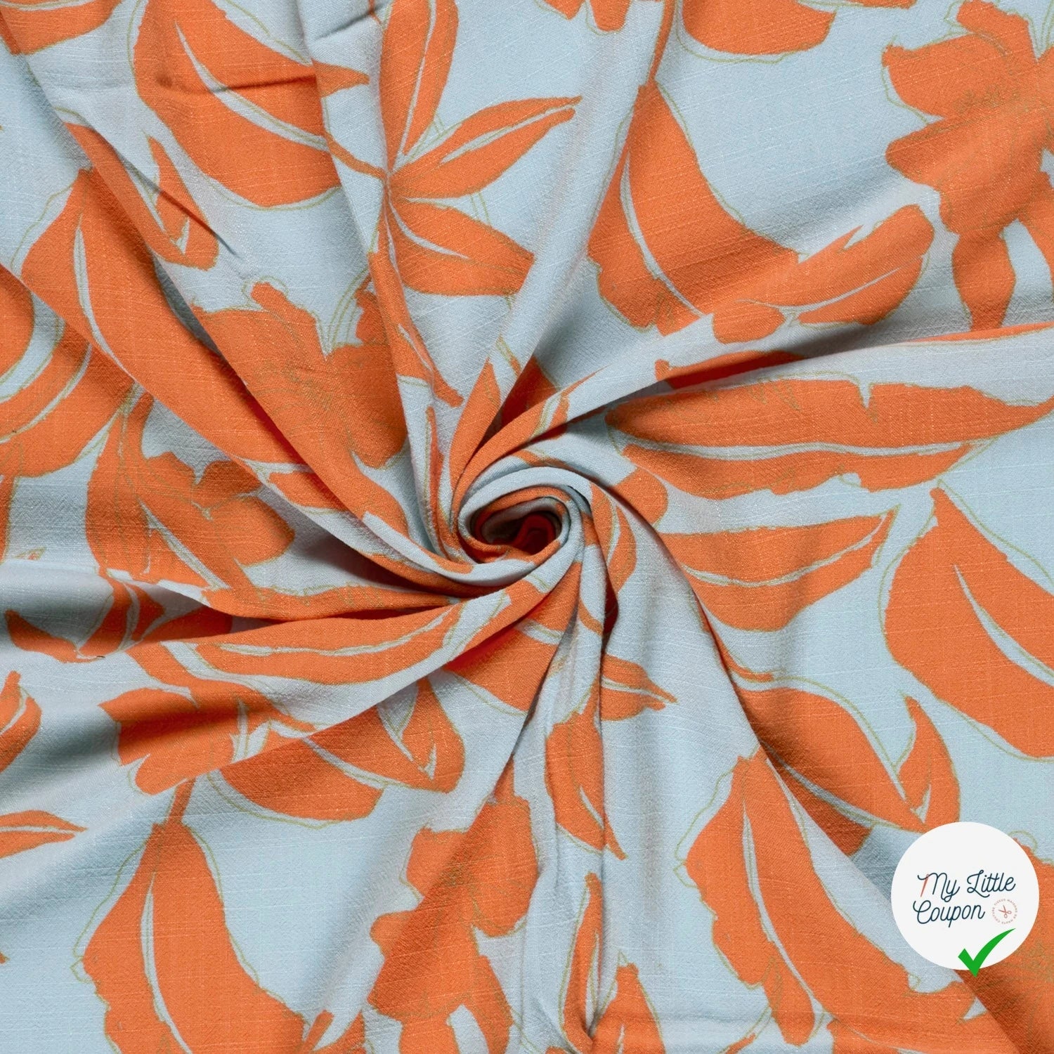 VISCOSE LIN CHAINE ET TRAME FLEURS BLEU CLAIR - My Little Coupon