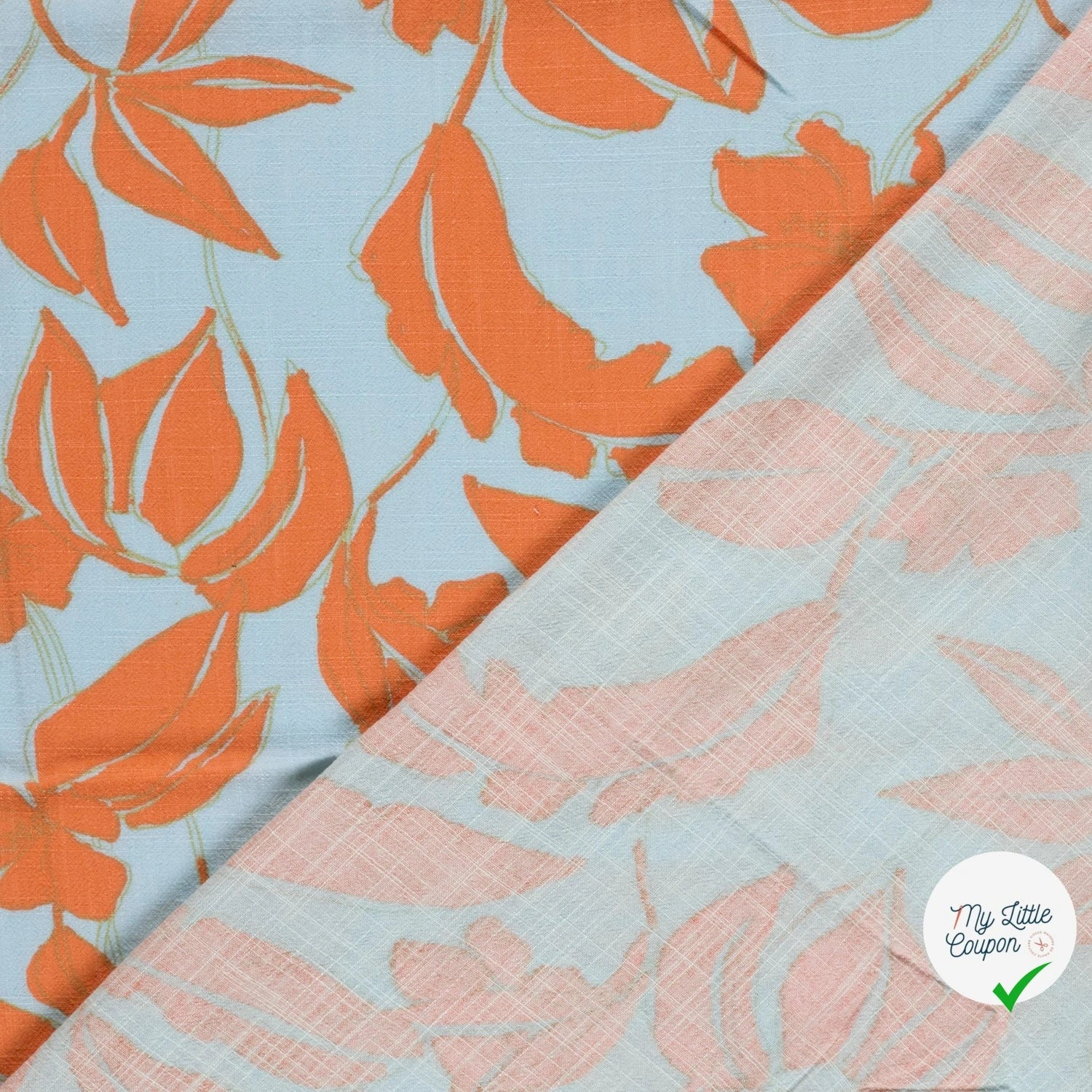 VISCOSE LIN CHAINE ET TRAME FLEURS BLEU CLAIR - My Little Coupon