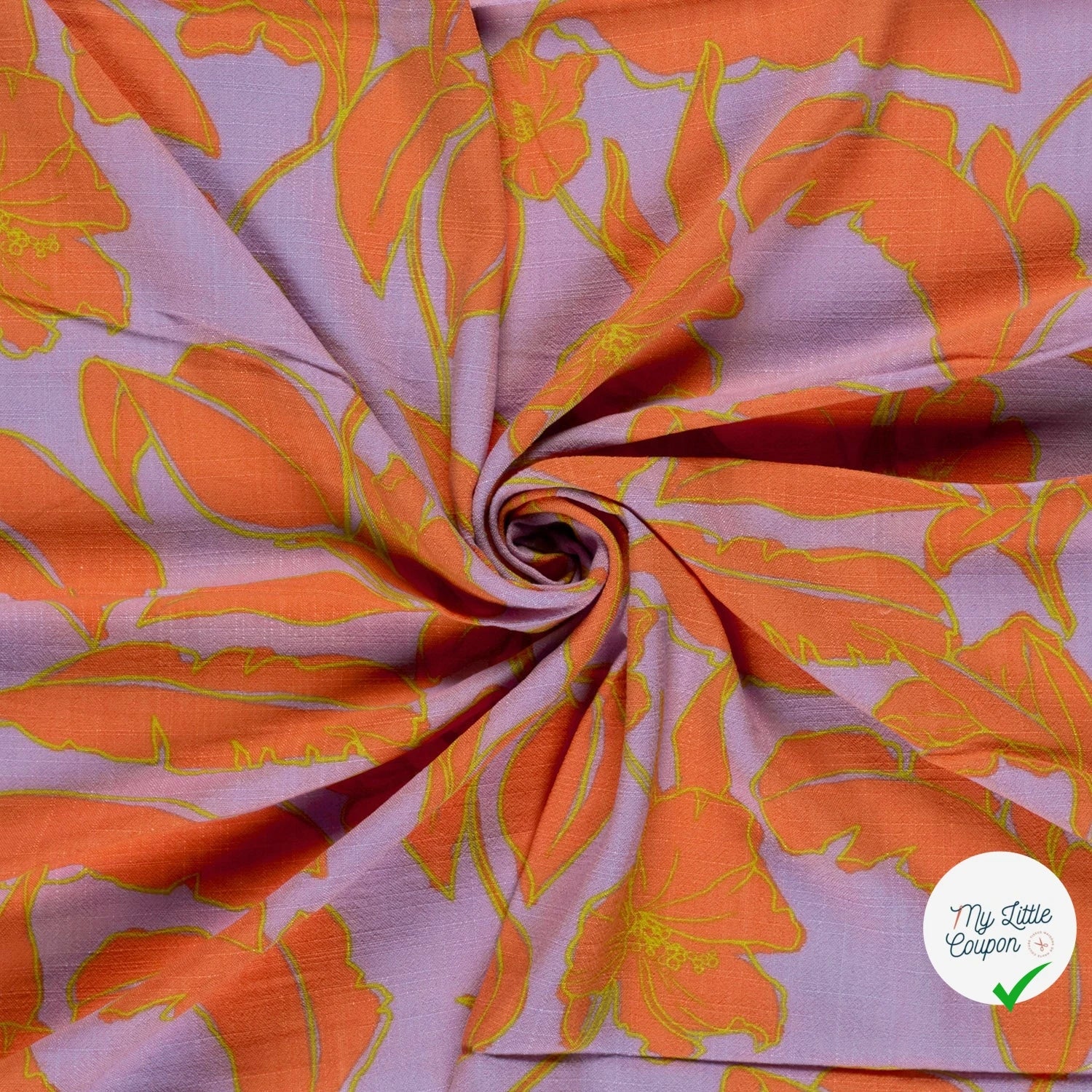 VISCOSE LIN CHAINE ET TRAME FLEURS LILAS - My Little Coupon