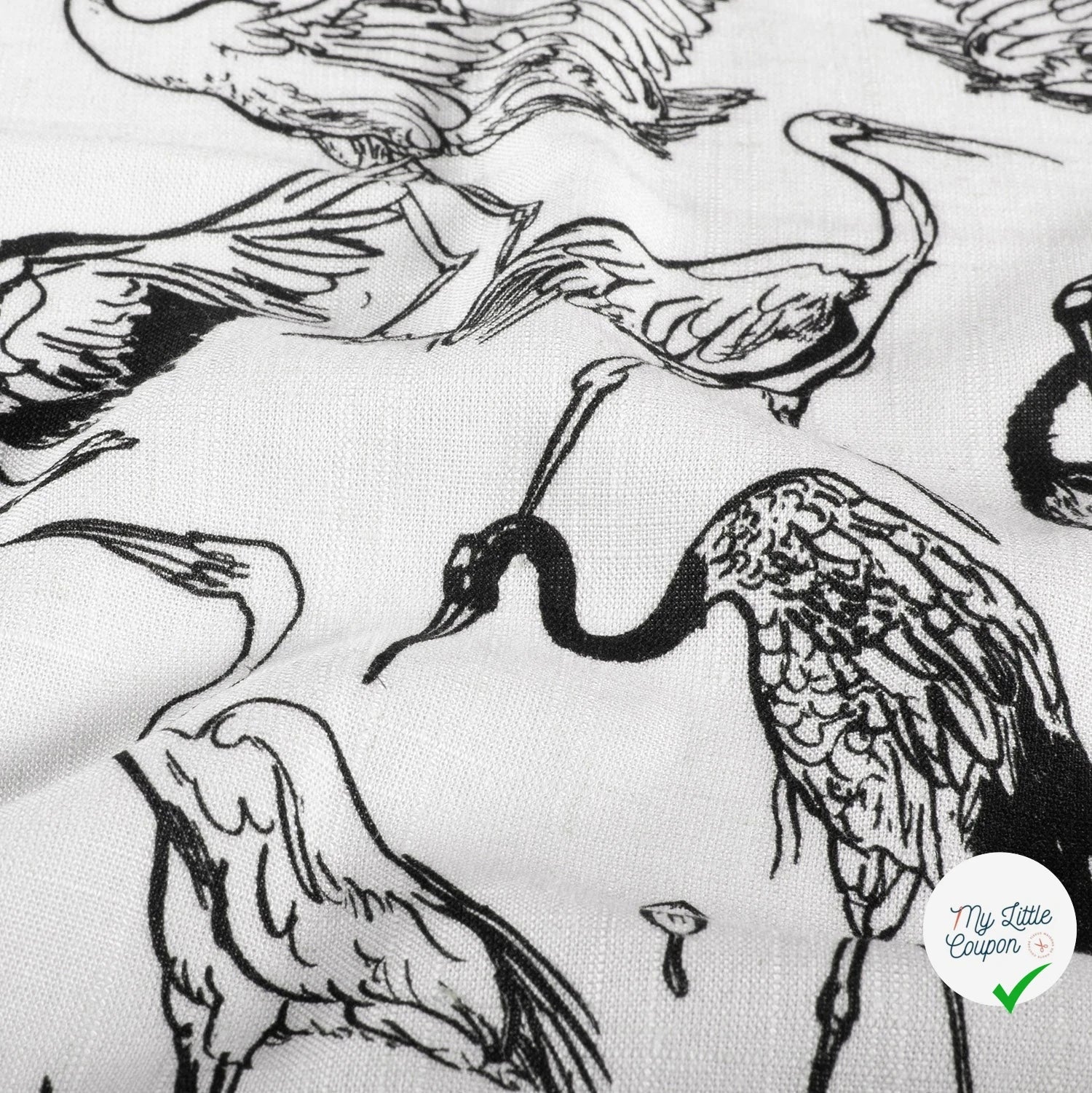 VISCOSE LIN CHAINE ET TRAME OISEAUX BLANC - My Little Coupon