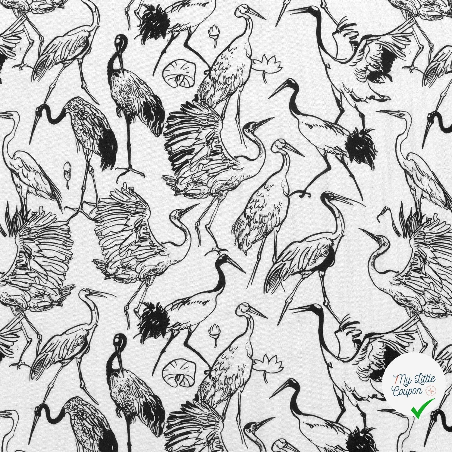 VISCOSE LIN CHAINE ET TRAME OISEAUX BLANC - My Little Coupon