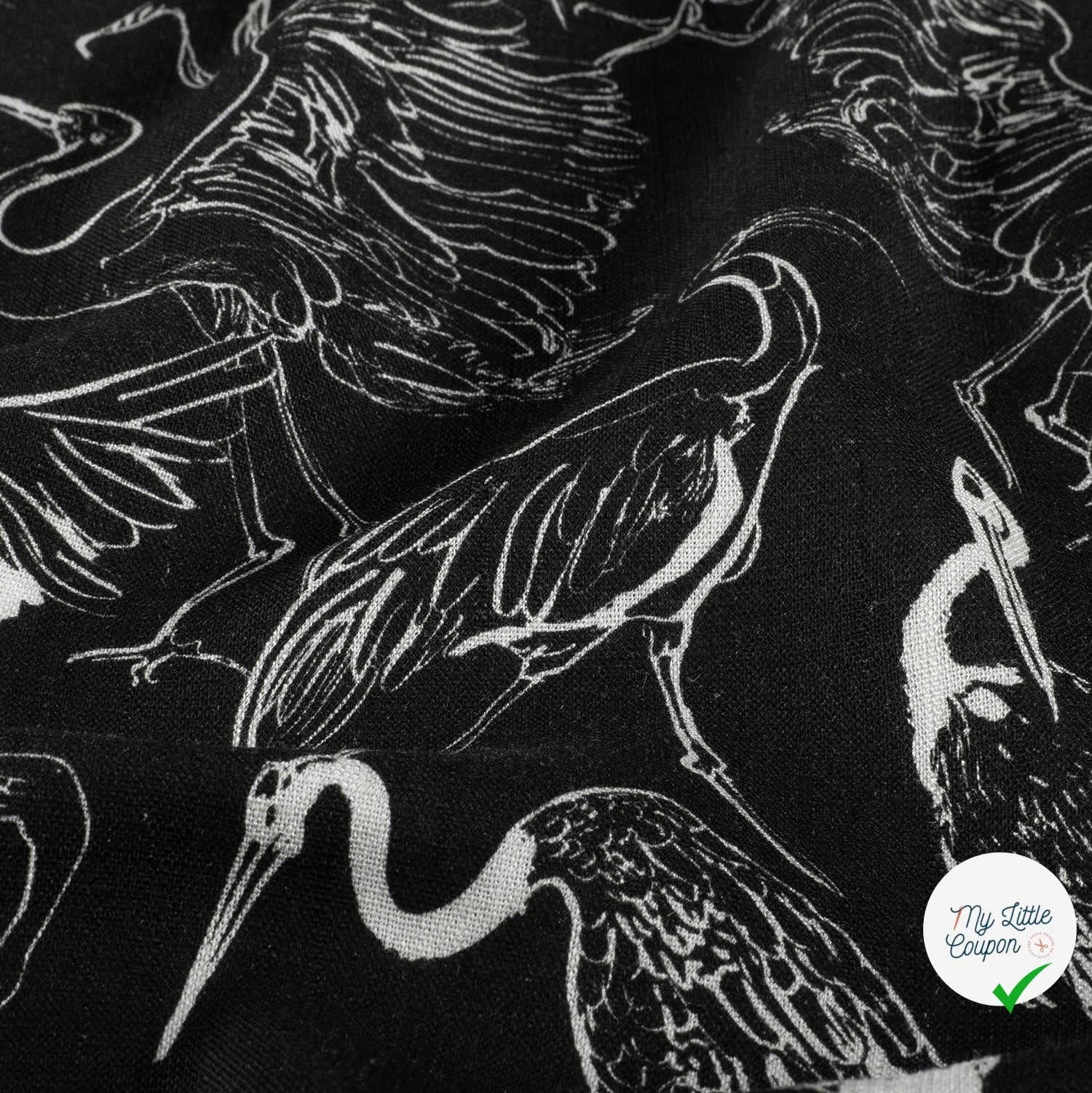 VISCOSE LIN CHAINE ET TRAME OISEAUX NOIR - My Little Coupon