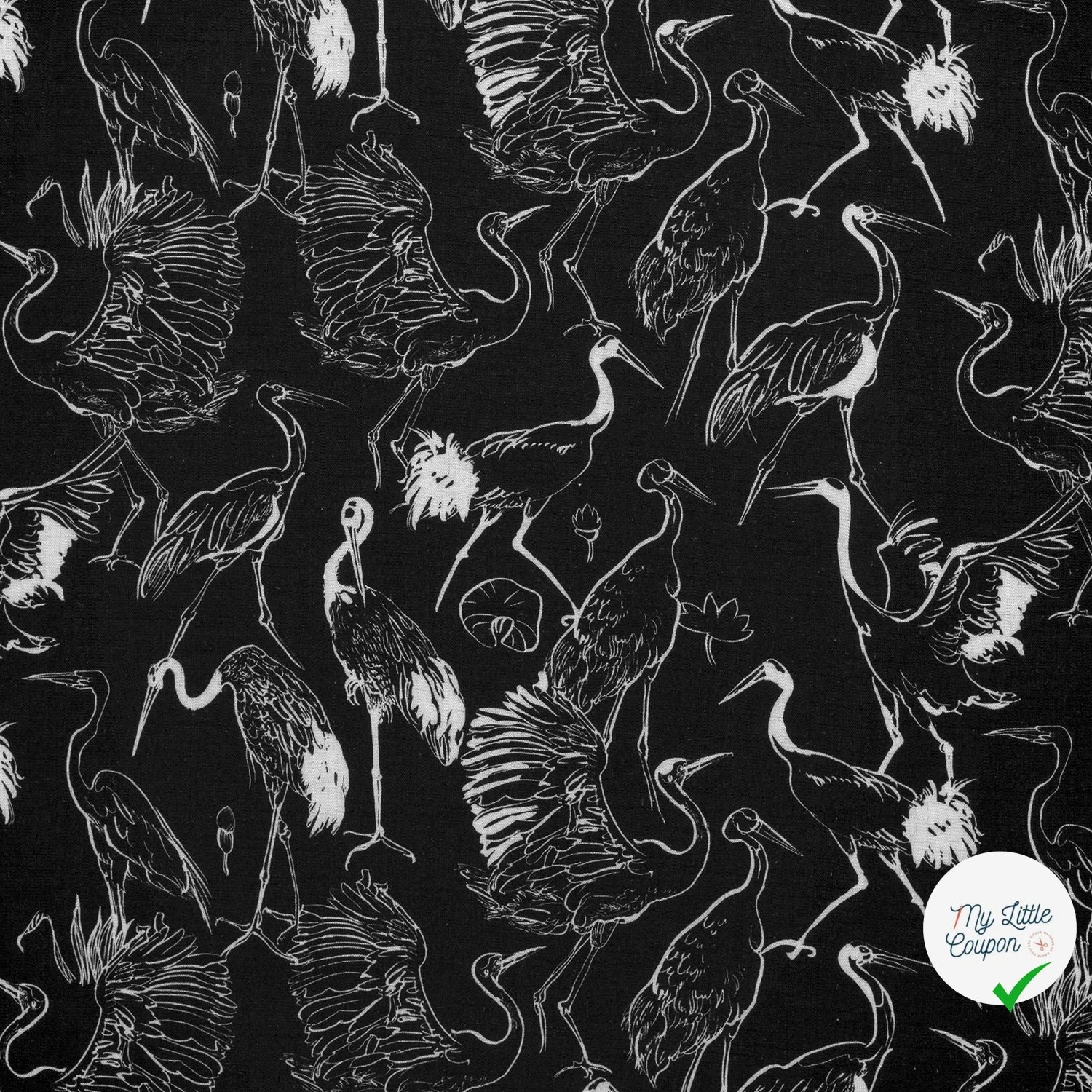 VISCOSE LIN CHAINE ET TRAME OISEAUX NOIR - My Little Coupon