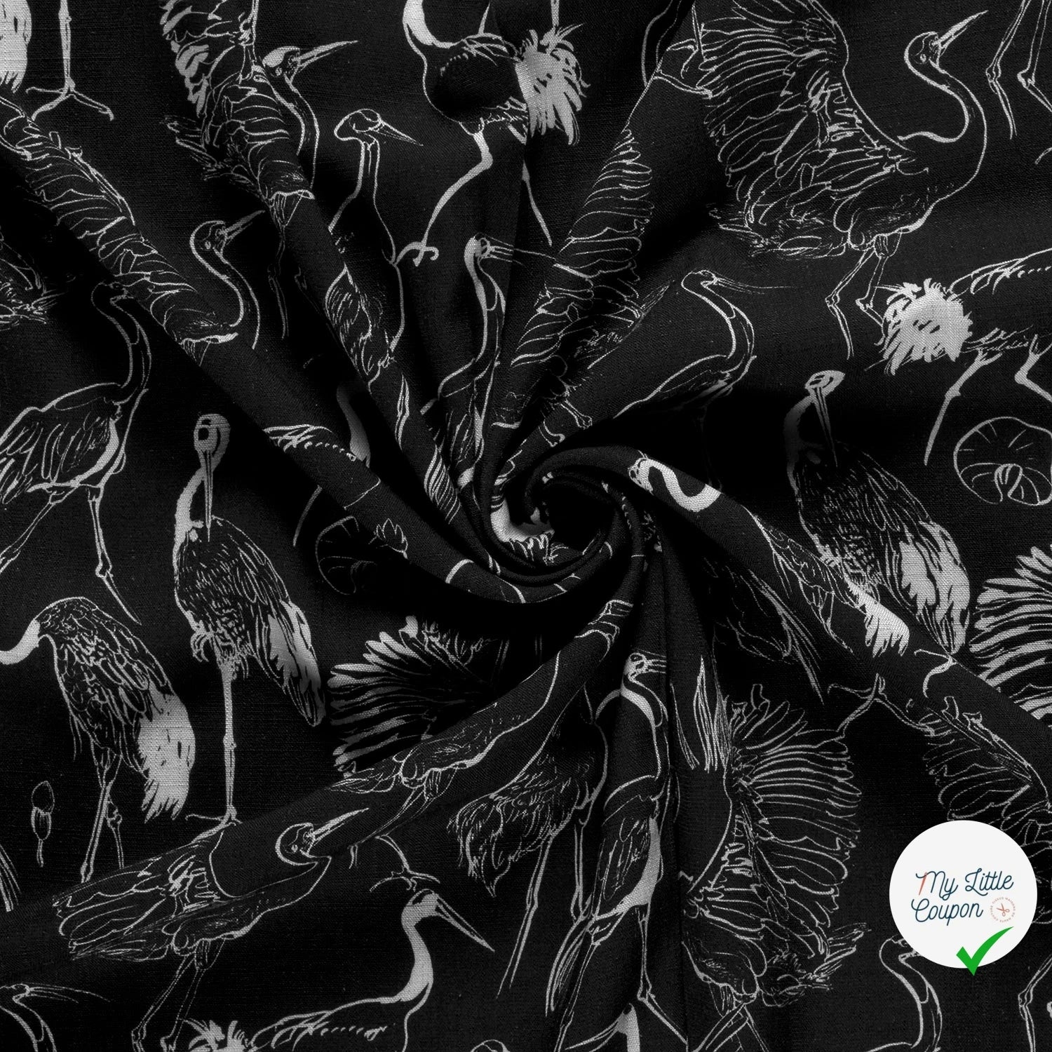 VISCOSE LIN CHAINE ET TRAME OISEAUX NOIR - My Little Coupon