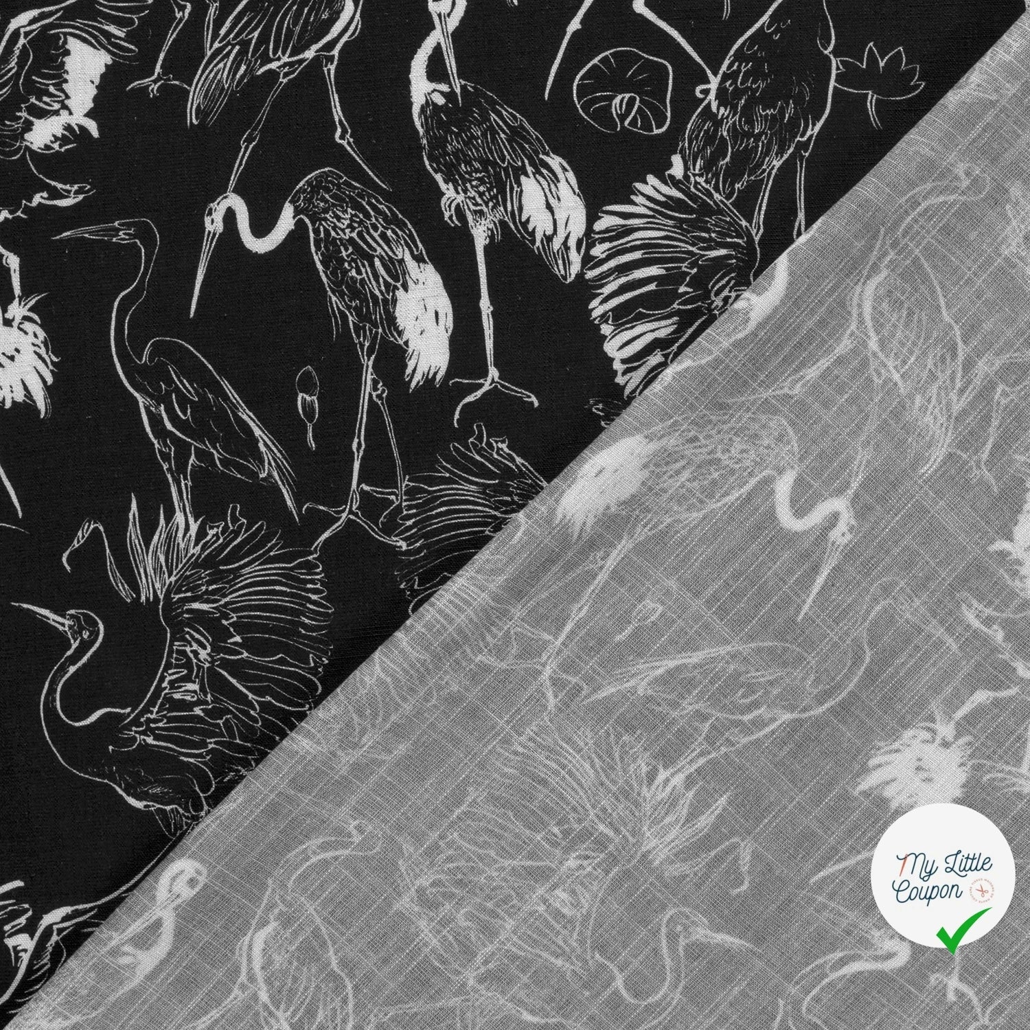 VISCOSE LIN CHAINE ET TRAME OISEAUX NOIR - My Little Coupon