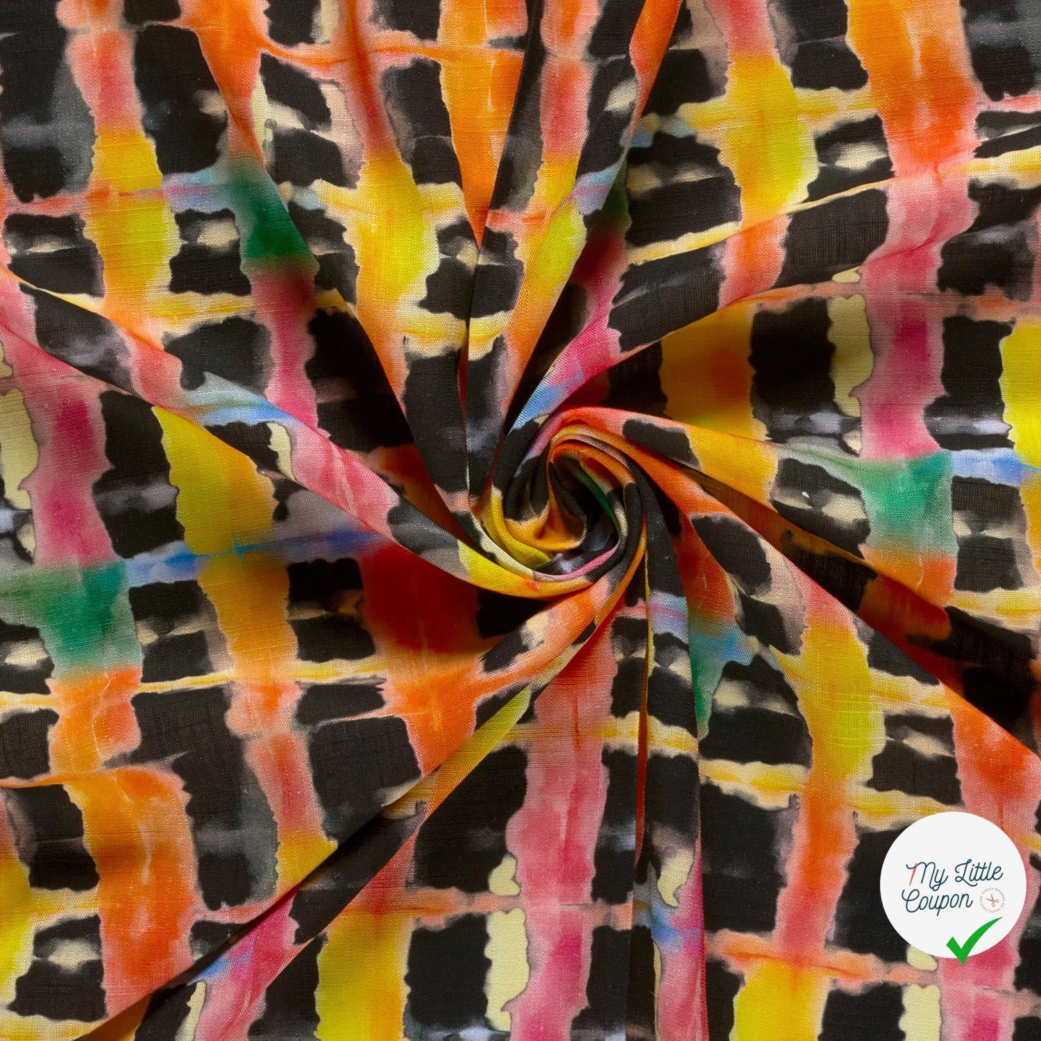 VISCOSE LIN CHAINE ET TRAME TISSU IMPRIMÉ ABSTRAIT BLEU MARINE #2 - My Little Coupon