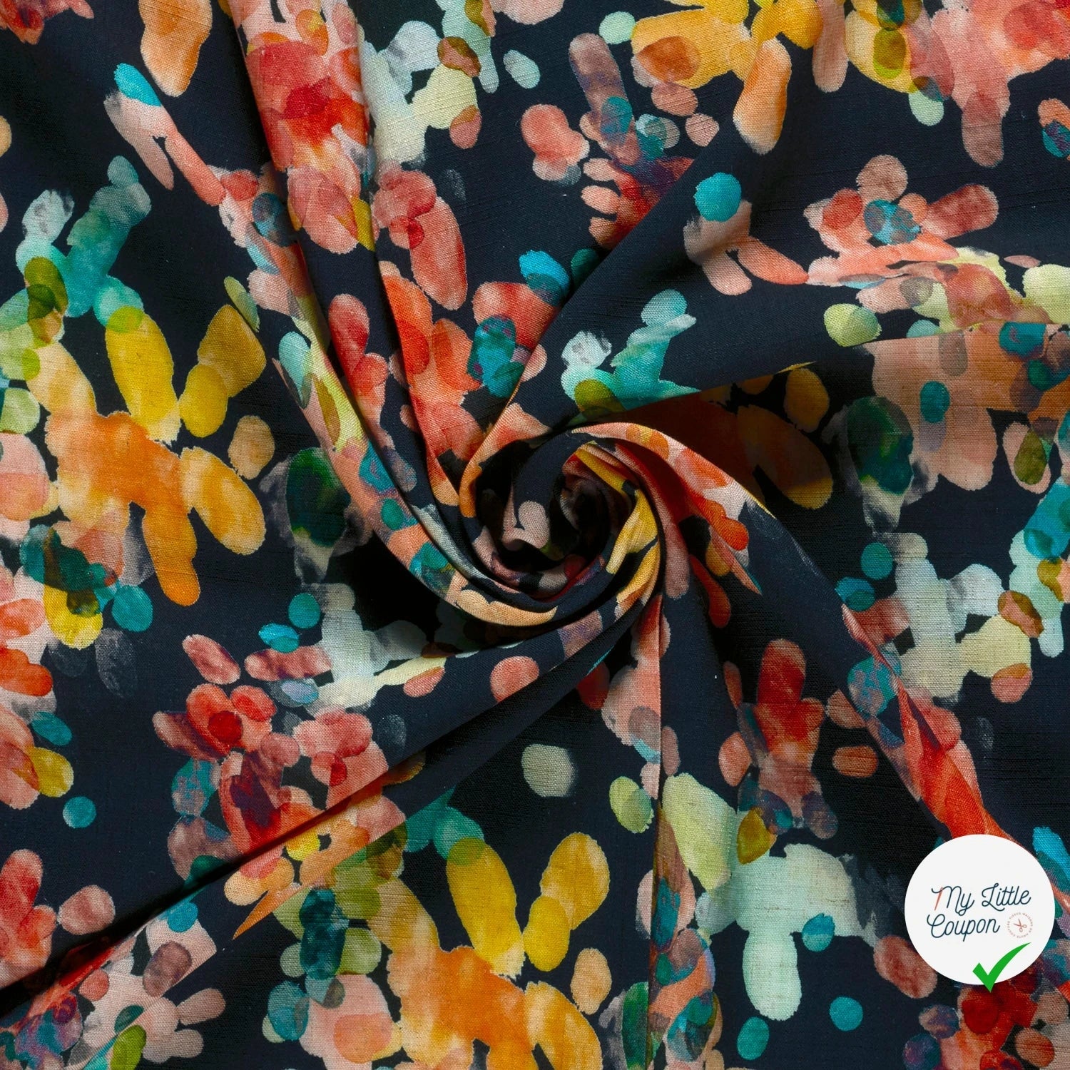 VISCOSE LIN CHAINE ET TRAME TISSU IMPRIMÉ ABSTRAIT BLEU MARINE #3 - My Little Coupon
