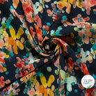 VISCOSE LIN CHAINE ET TRAME TISSU IMPRIMÉ ABSTRAIT BLEU MARINE #3 - My Little Coupon