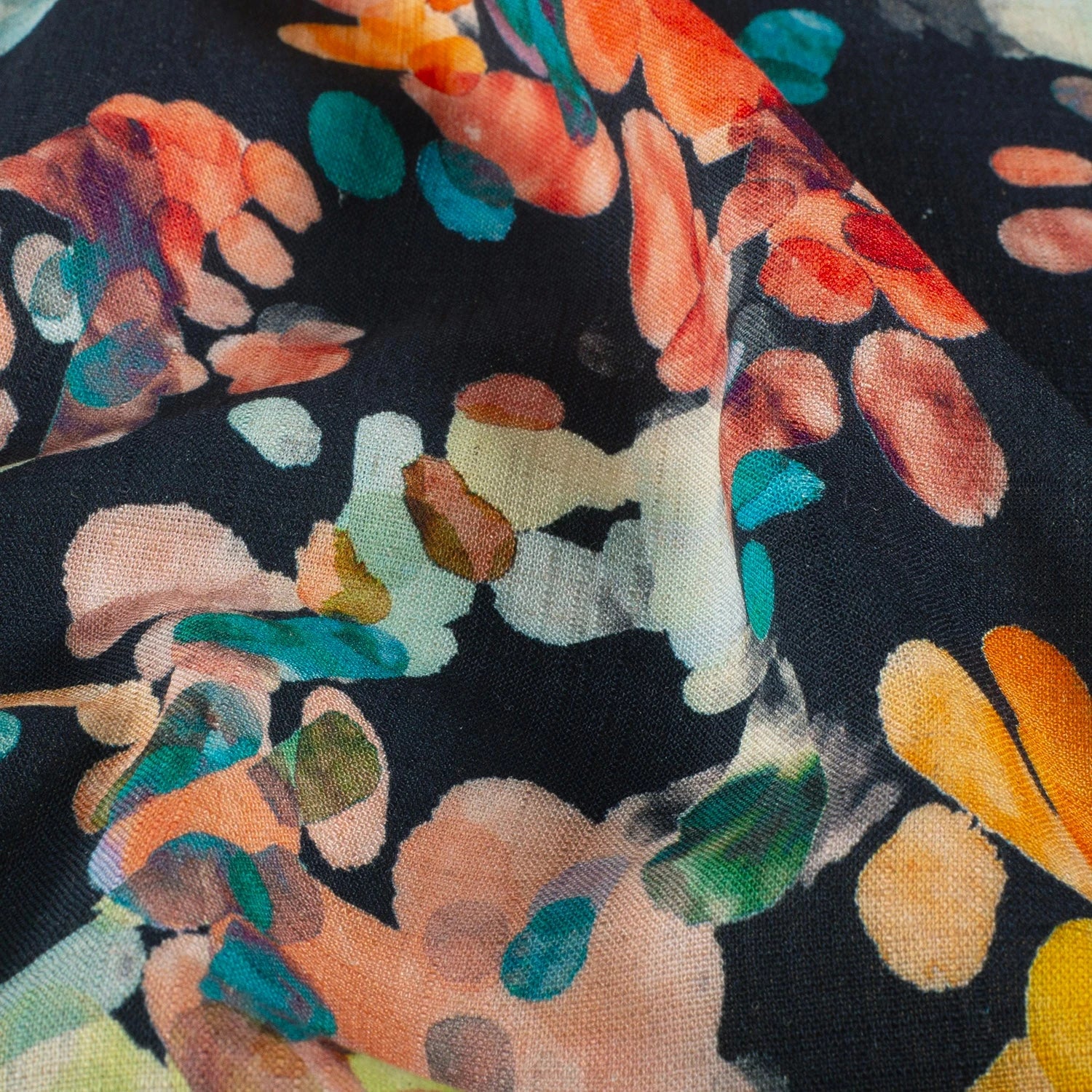 VISCOSE LIN CHAINE ET TRAME TISSU IMPRIMÉ ABSTRAIT BLEU MARINE #3 - My Little Coupon