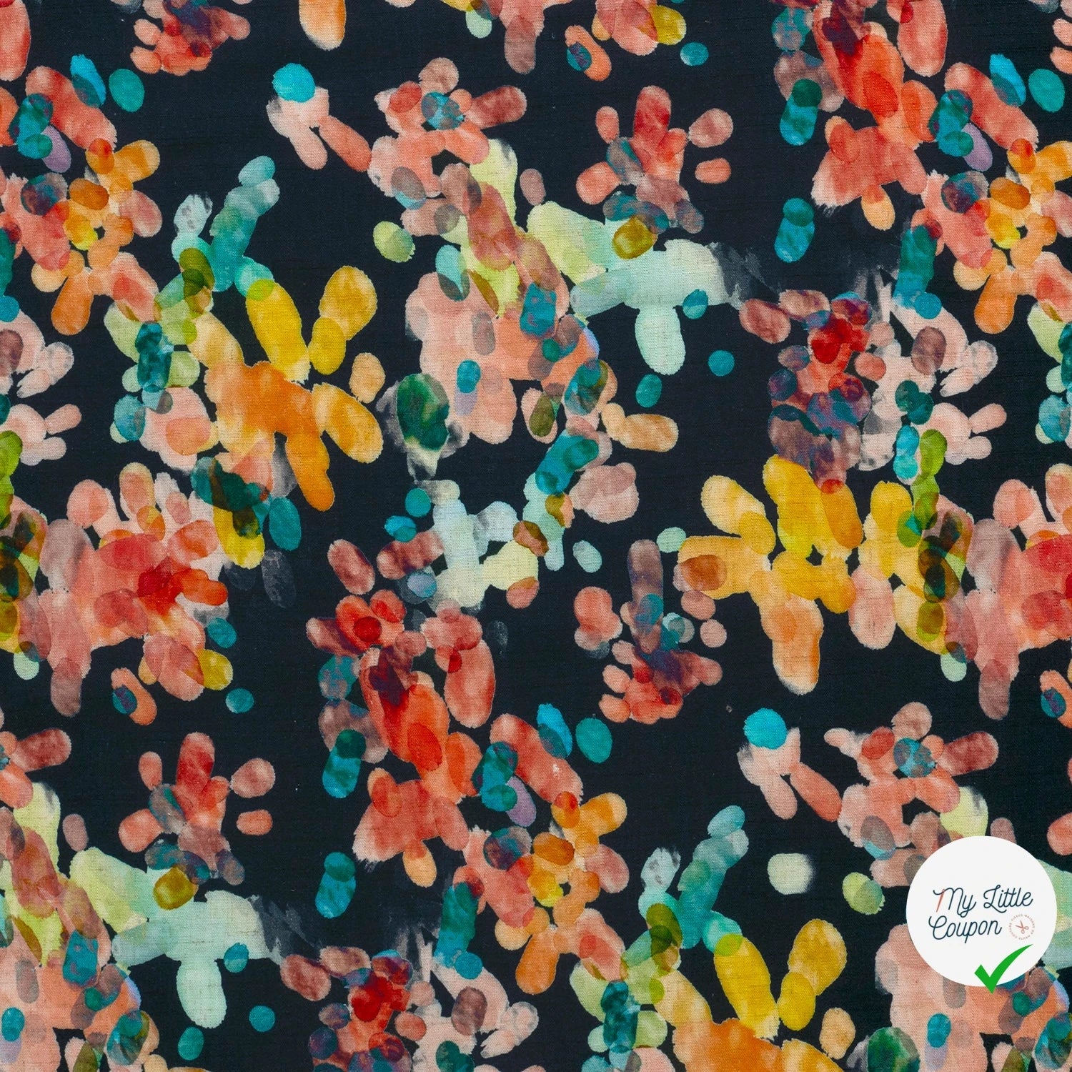 VISCOSE LIN CHAINE ET TRAME TISSU IMPRIMÉ ABSTRAIT BLEU MARINE #3 - My Little Coupon