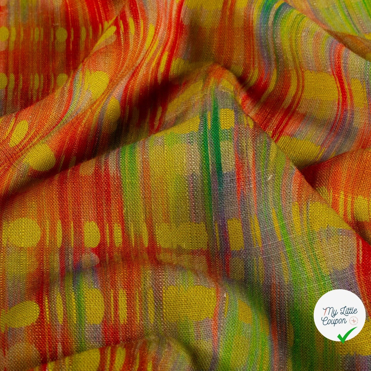 VISCOSE LIN CHAINE ET TRAME TISSU IMPRIMÉ ABSTRAIT VERT CITRON - My Little Coupon