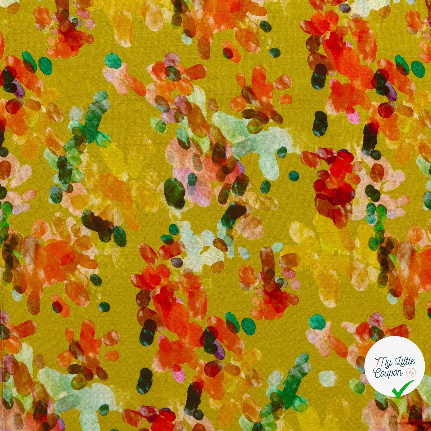 VISCOSE LIN CHAINE ET TRAME TISSU IMPRIMÉ ABSTRAIT VERT CITRON #2 - My Little Coupon