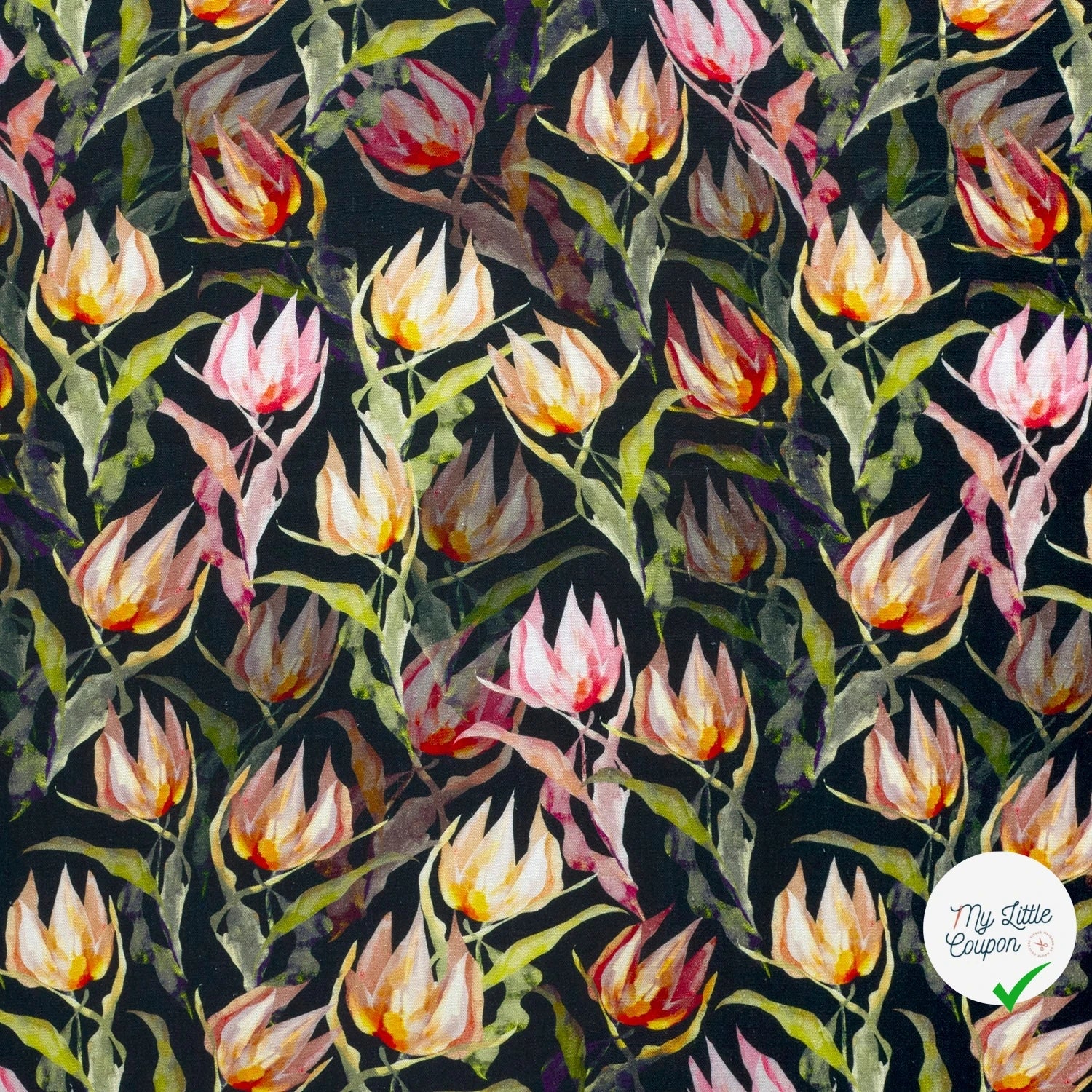 VISCOSE LIN CHAINE ET TRAME TISSU IMPRIMÉ FLEURS BLEU MARINE - My Little Coupon