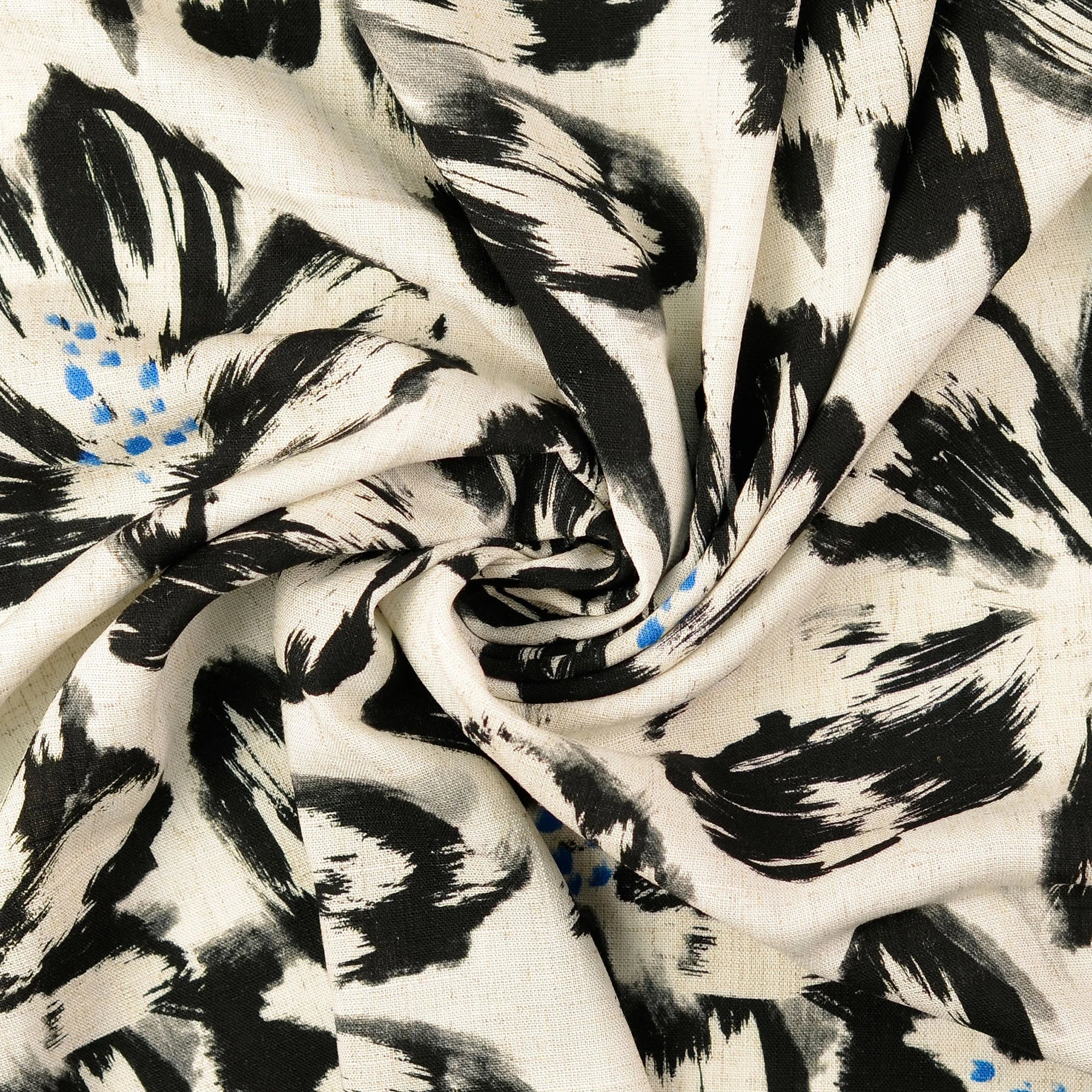 VISCOSE LIN TISSU FLEURS NOIRS - My Little Coupon