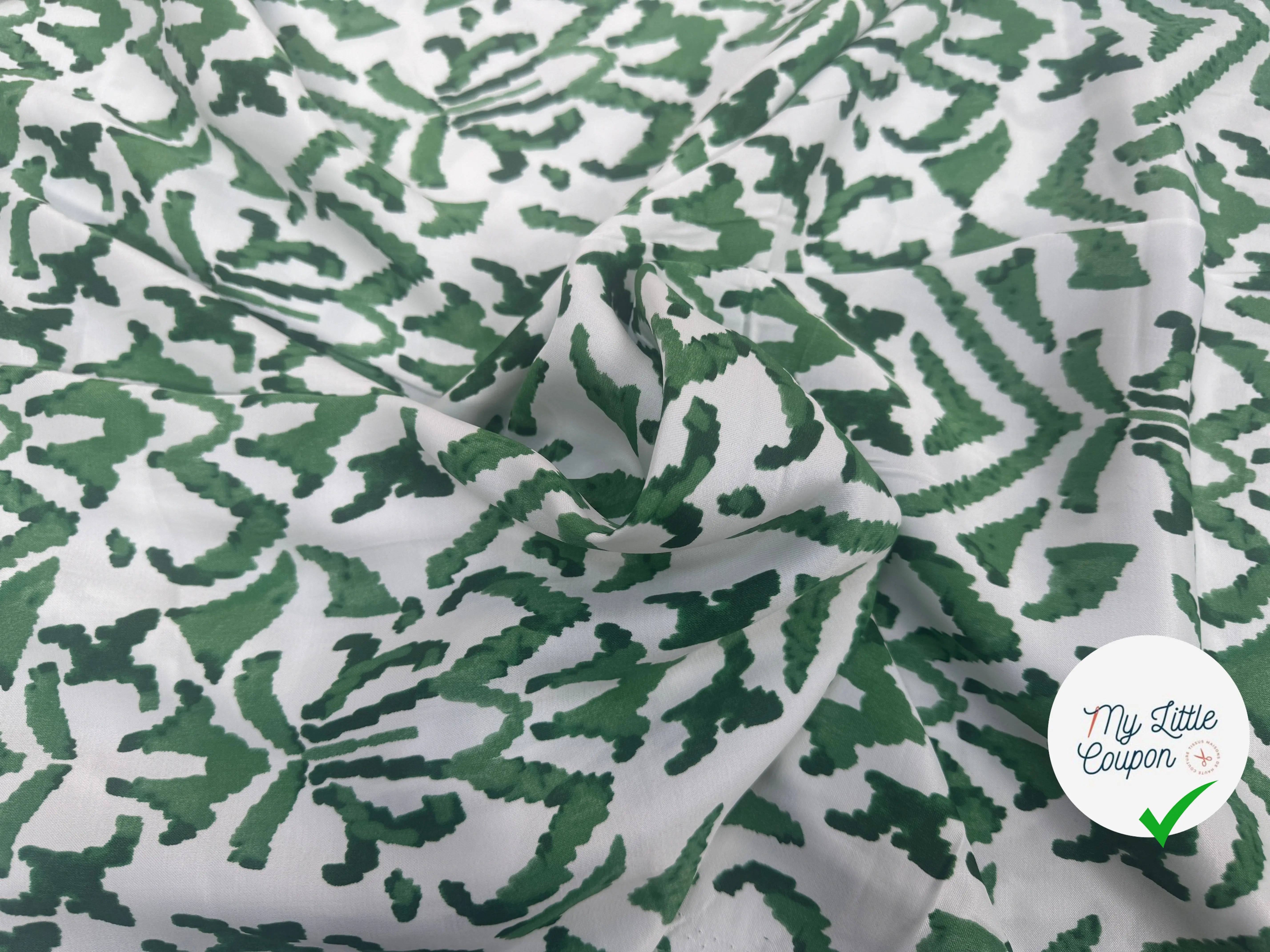 VISCOSE SATIN TISSU IMPRIMÉ TACHES VERT - My Little Coupon