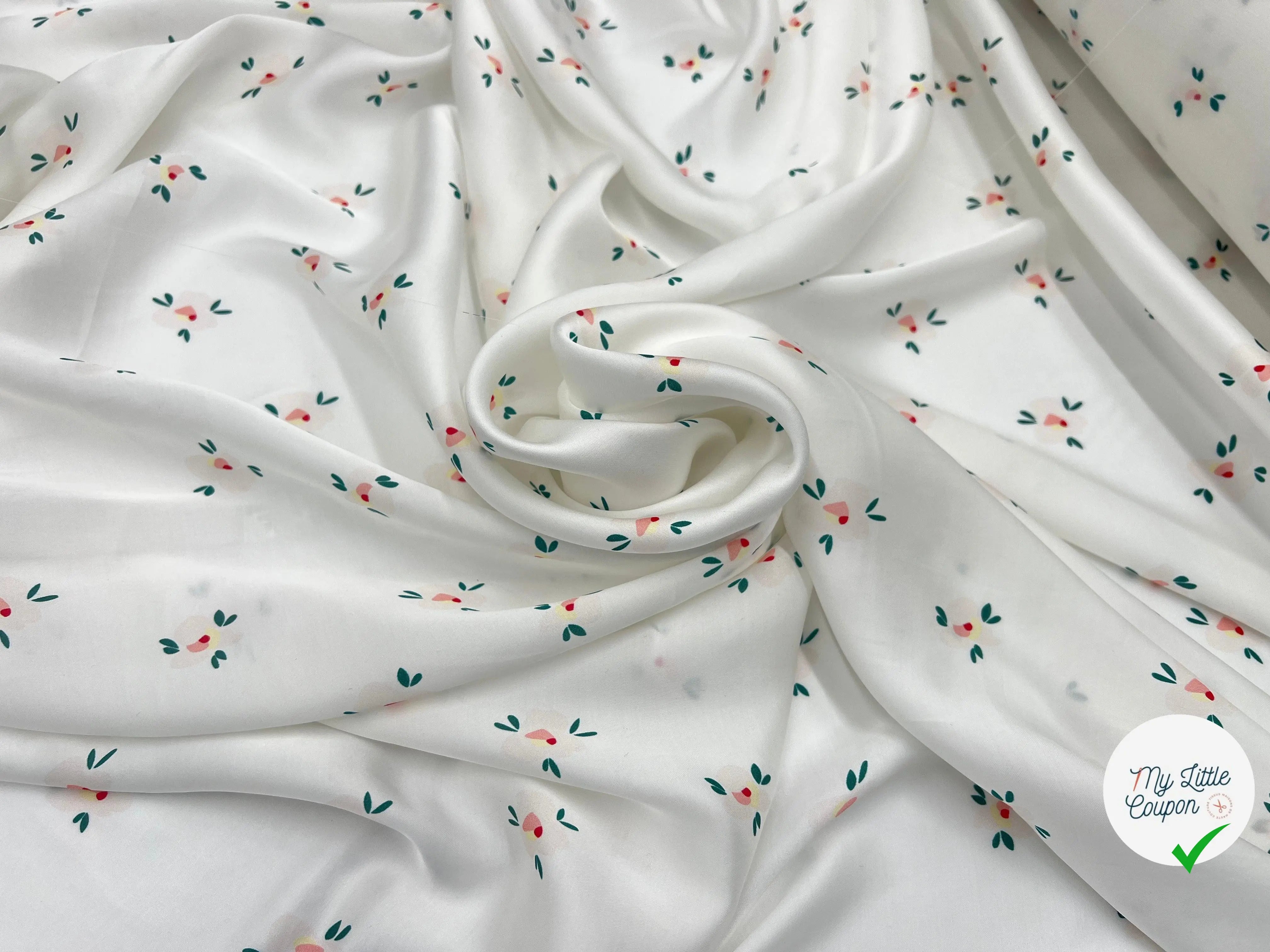 VISCOSE SATINÉE IMPRIMÉ PETITE FLEUR FOND BLANC - My Little Coupon - tissu - coudre