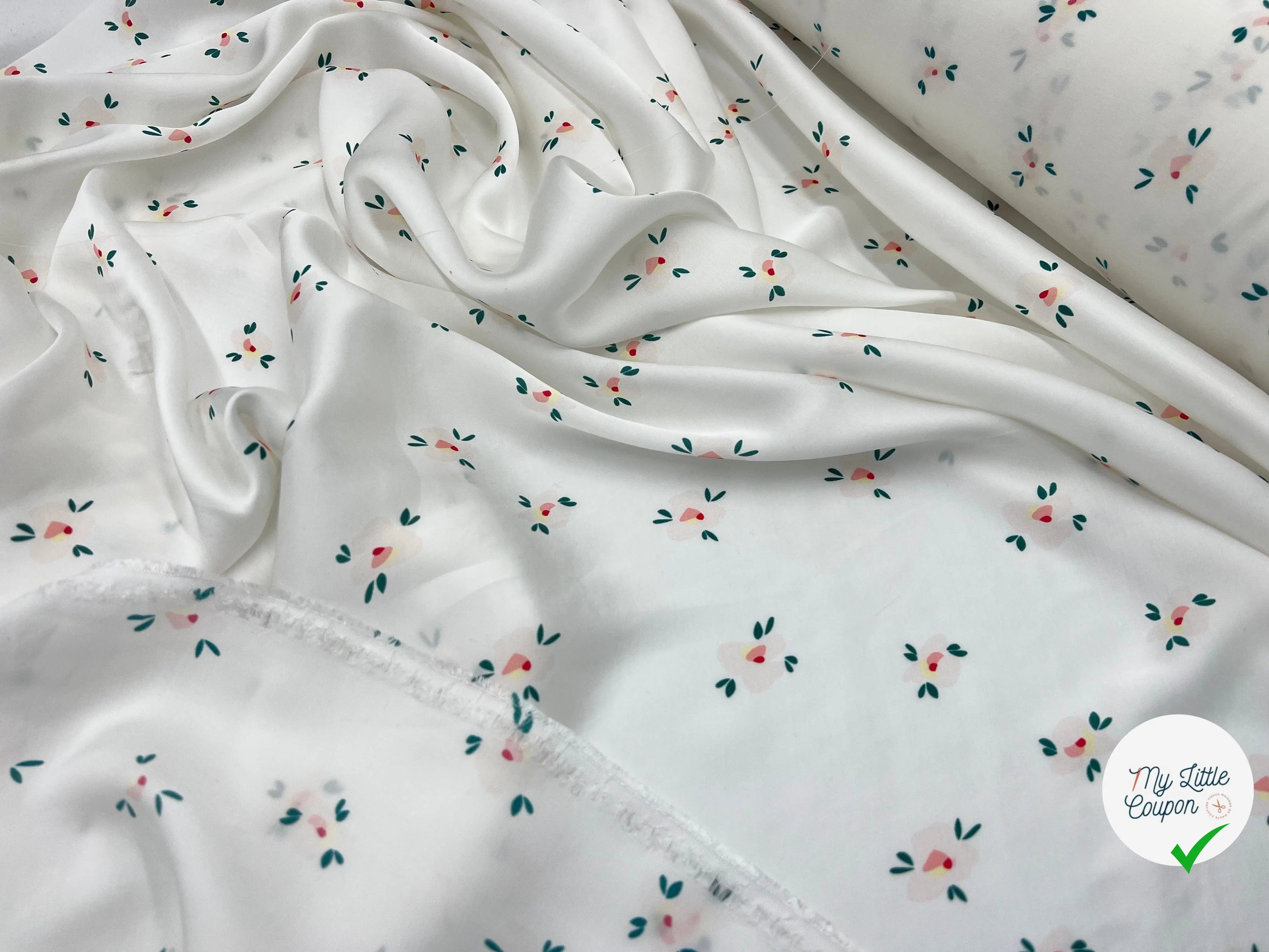 VISCOSE SATINÉE IMPRIMÉ PETITE FLEUR FOND BLANC - My Little Coupon - tissu - coudre