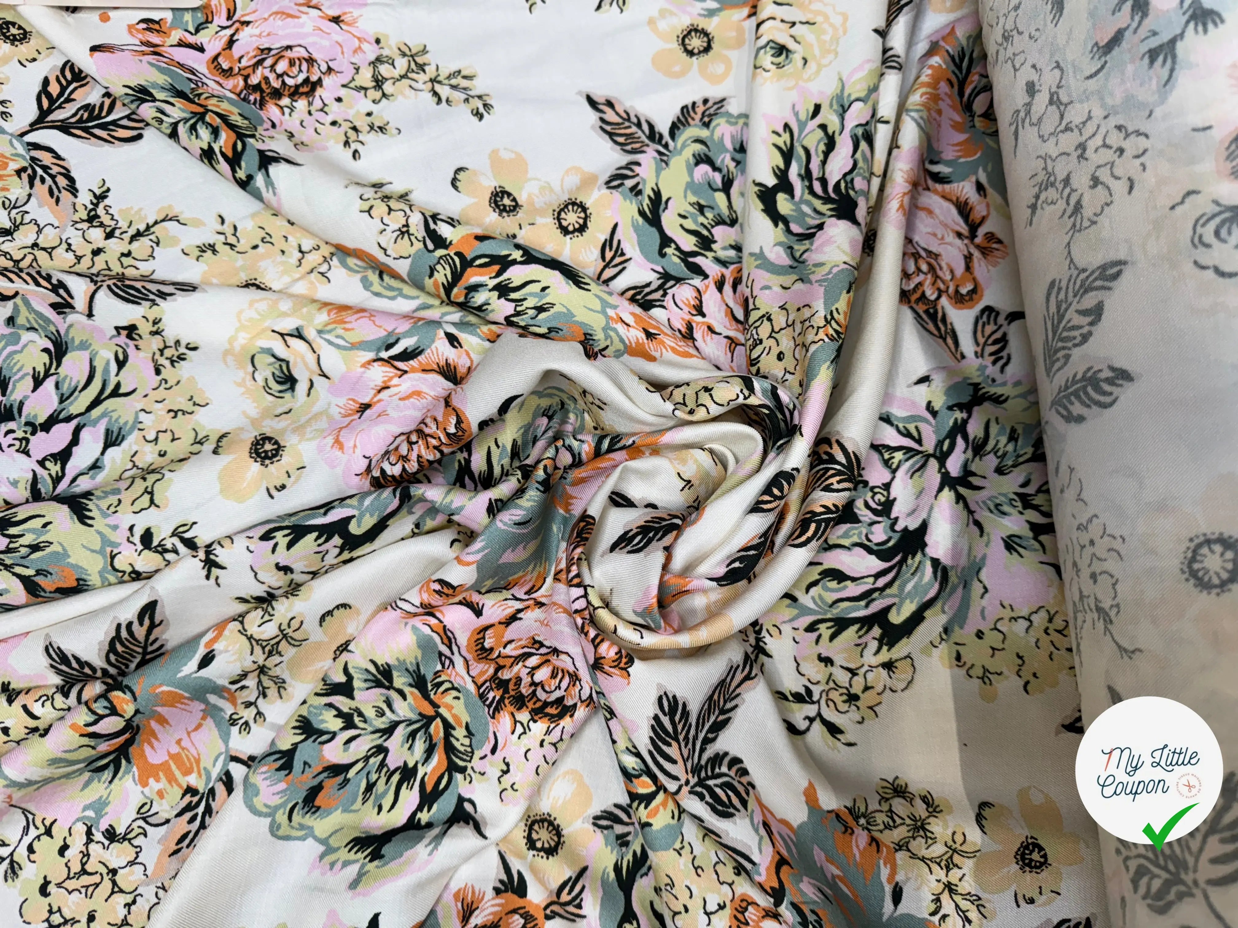 VISCOSE SERGÉE IMPRIMÉE PRINTEMPS LÉGÈREMENT SATINÉ - My Little Coupon