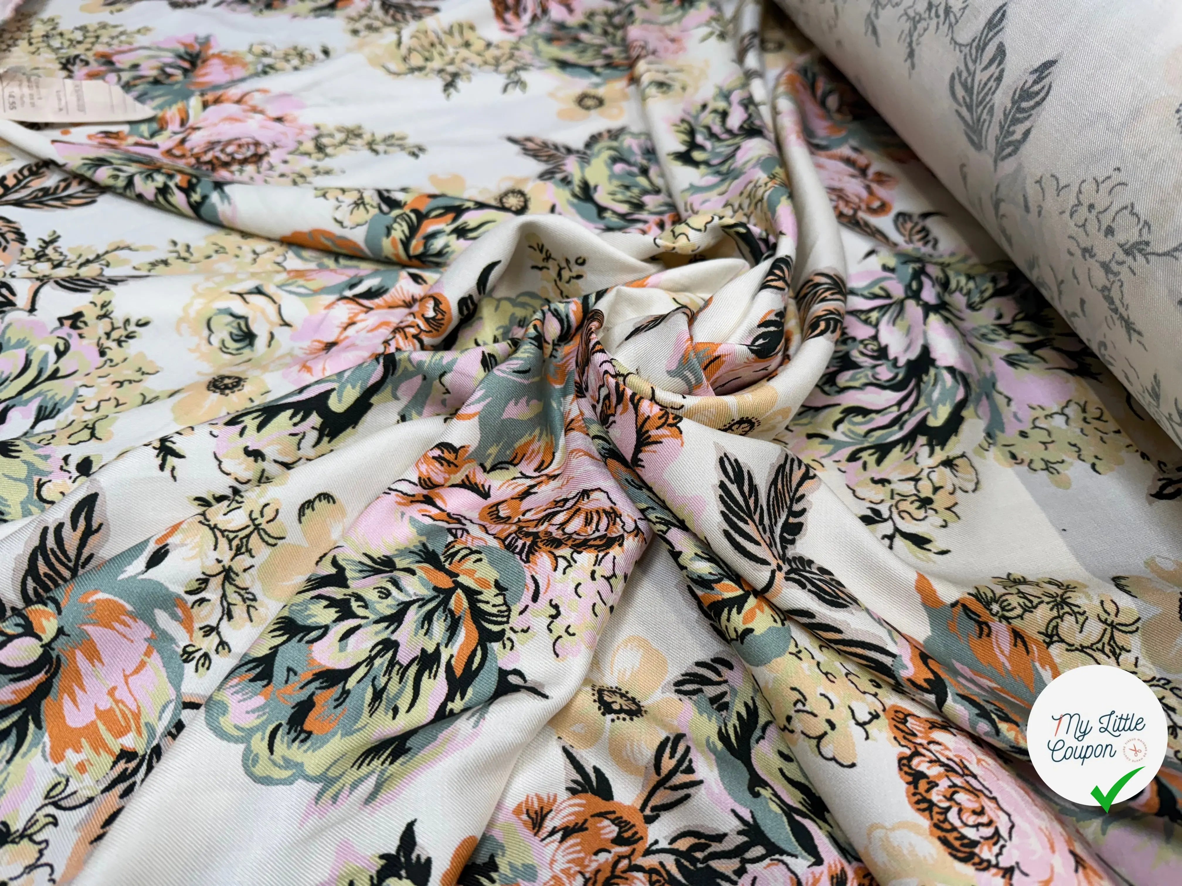 VISCOSE SERGÉE IMPRIMÉE PRINTEMPS LÉGÈREMENT SATINÉ - My Little Coupon