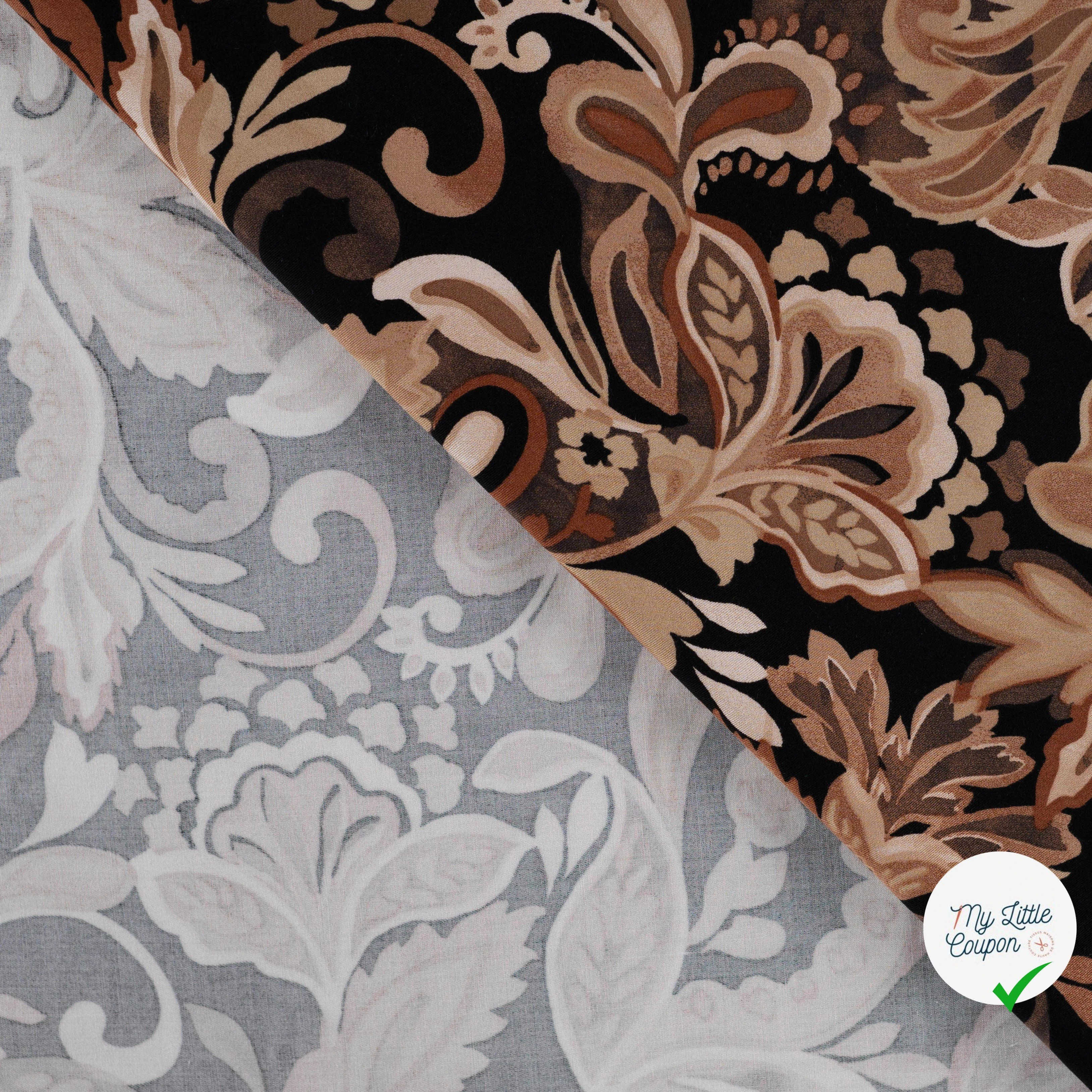 Viscose stretch imprimée feuilles taupe - détail du motif