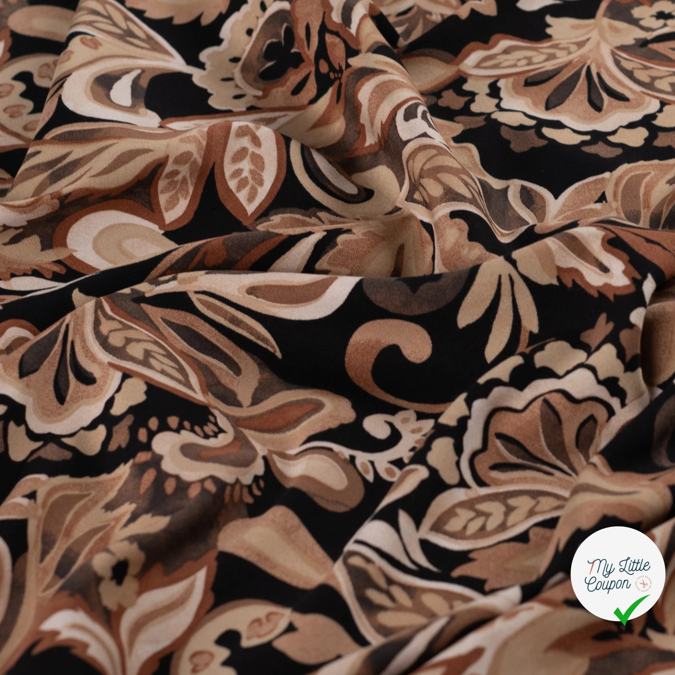 Viscose stretch imprimée feuilles taupe - mise en situation