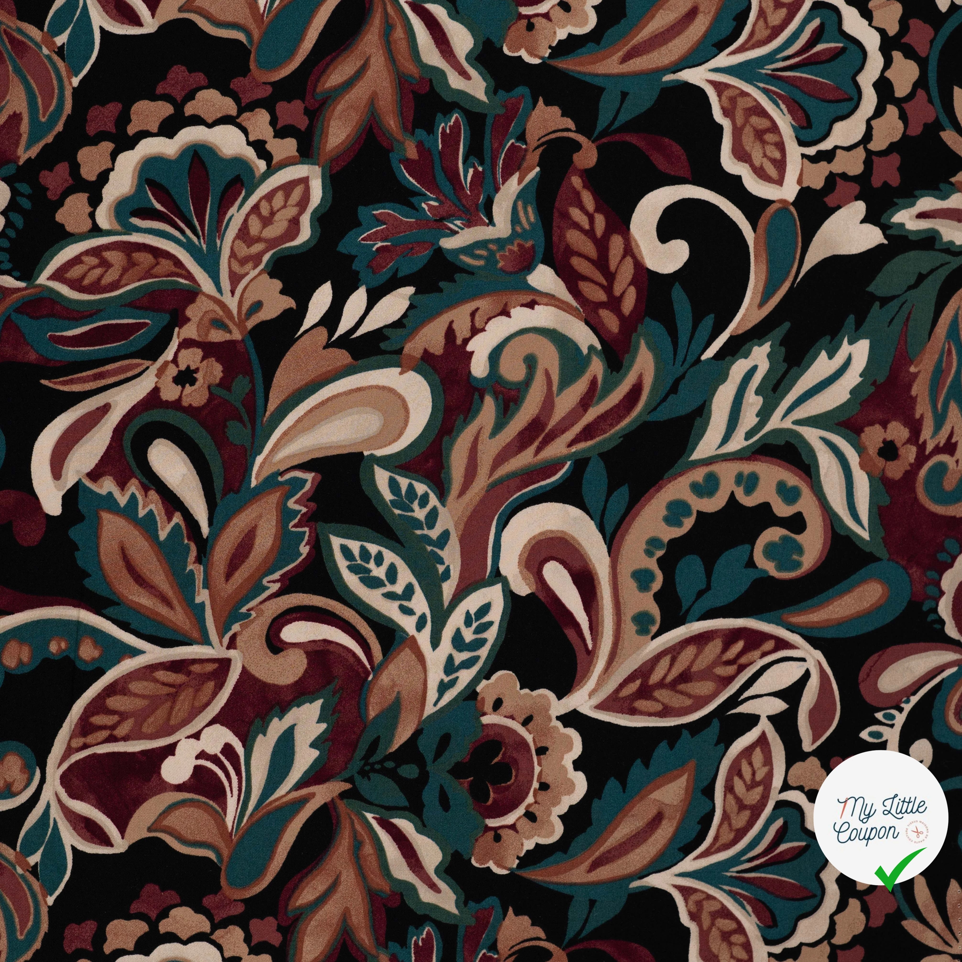 Viscose stretch imprimée feuilles vert armée - vue à plat