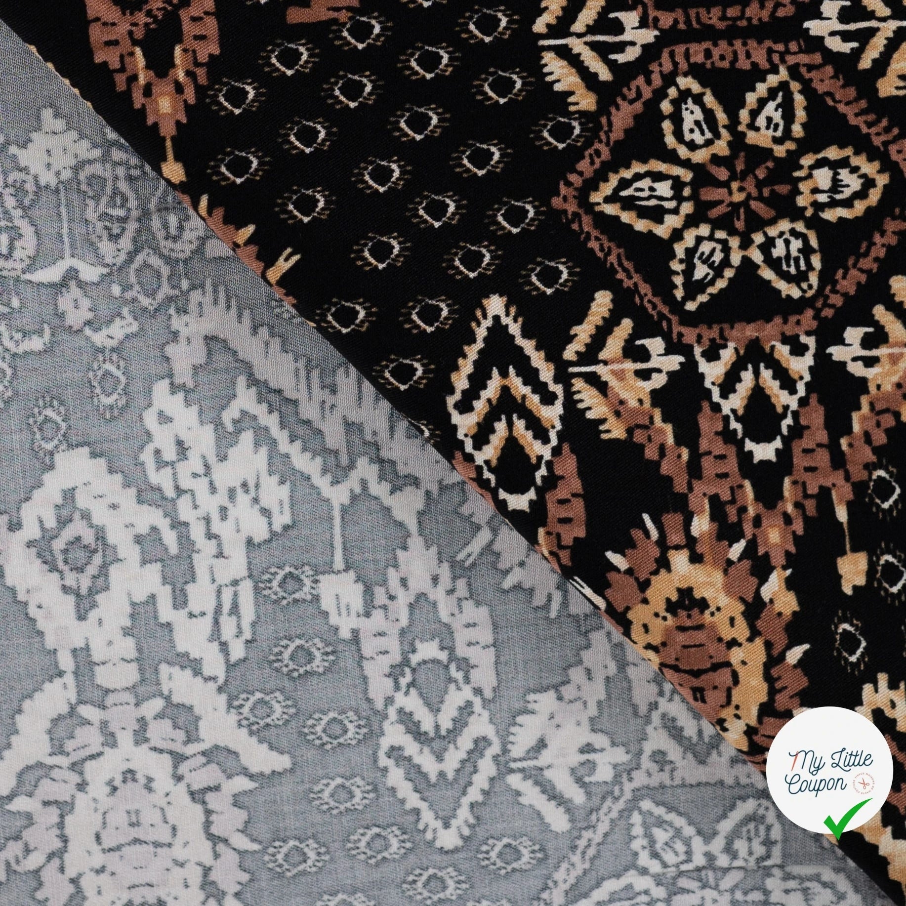 Viscose stretch imprimée rétro taupe - détail du motif