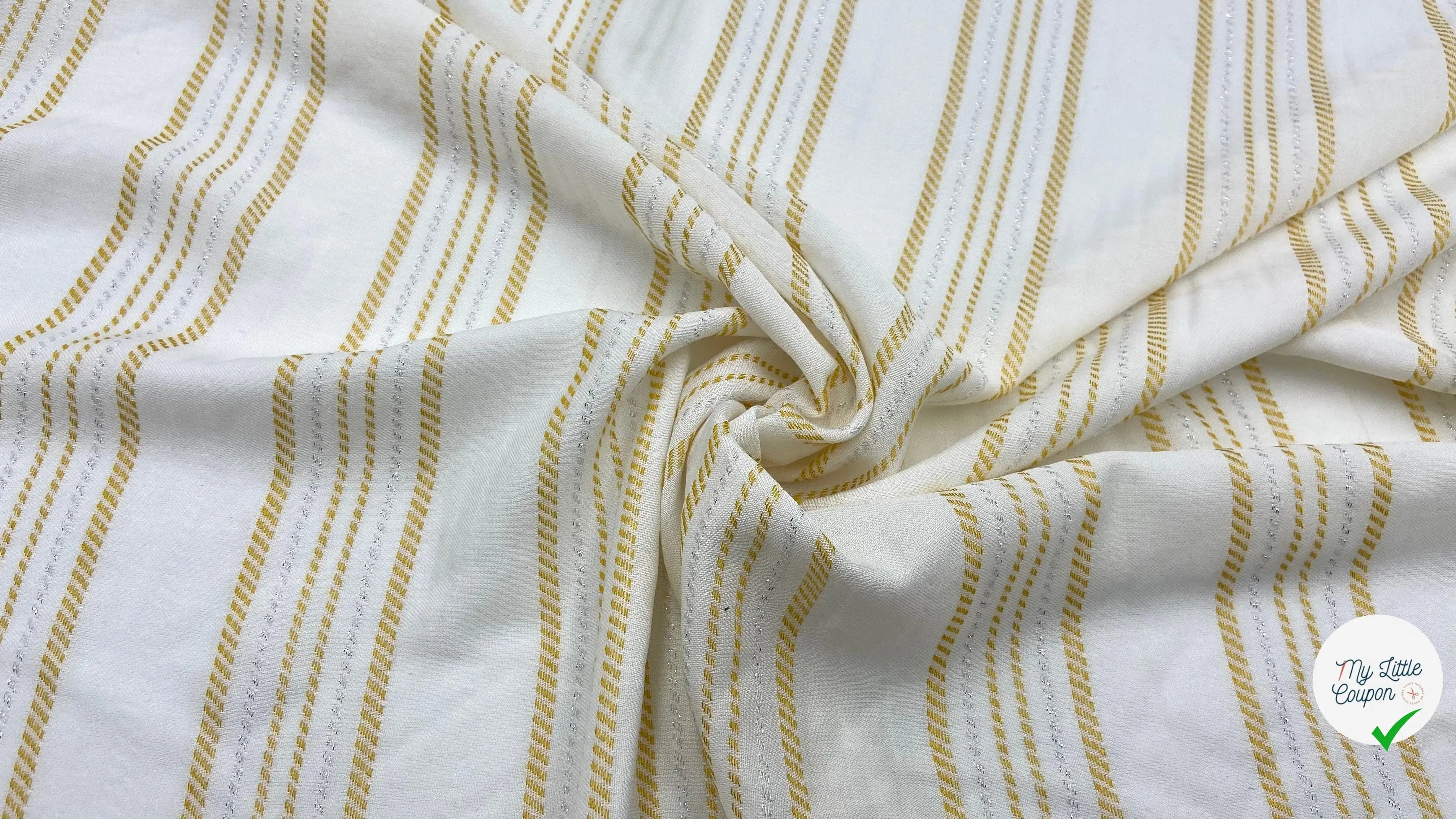 VISCOSE TISSÉ RAYURES MAÏS ET MÉTAL ARGENTÉ - My Little Coupon - tissu - coudre