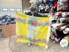 VOILAGE DE COTON SOIE BOUQUET DE FLEURS FOND JAUNE MLC INTERN