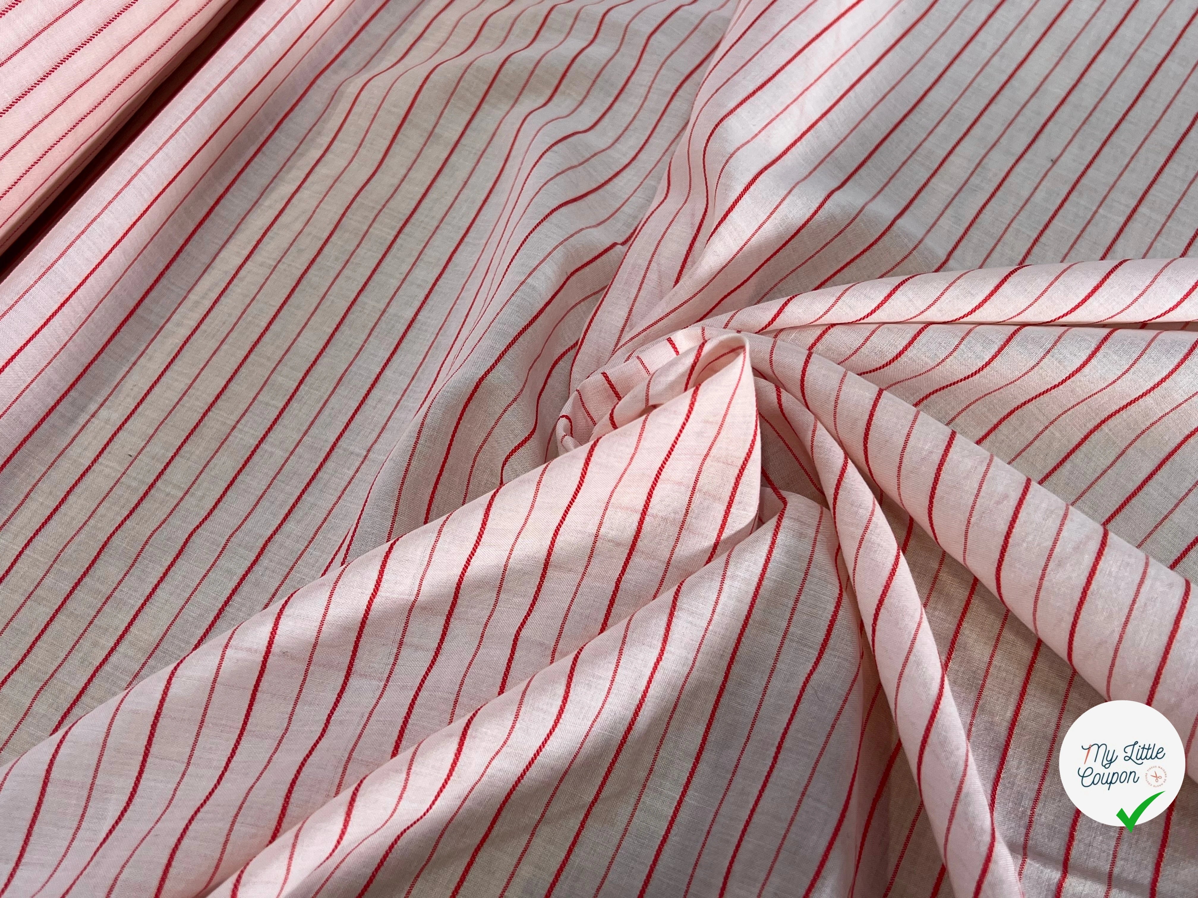 VOILE COTON BAIN ROSE CLAIR RAYURES ROUGE - My Little Coupon