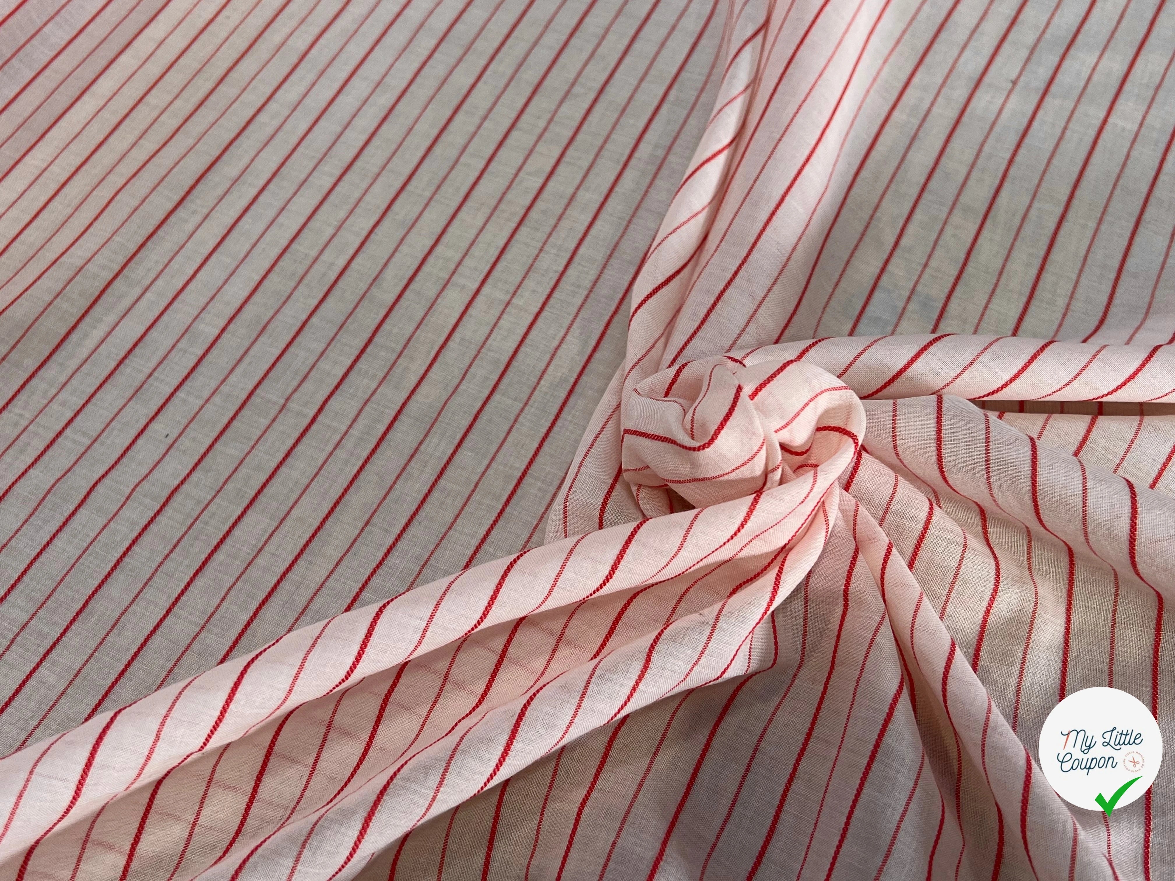 VOILE COTON BAIN ROSE CLAIR RAYURES ROUGE - My Little Coupon