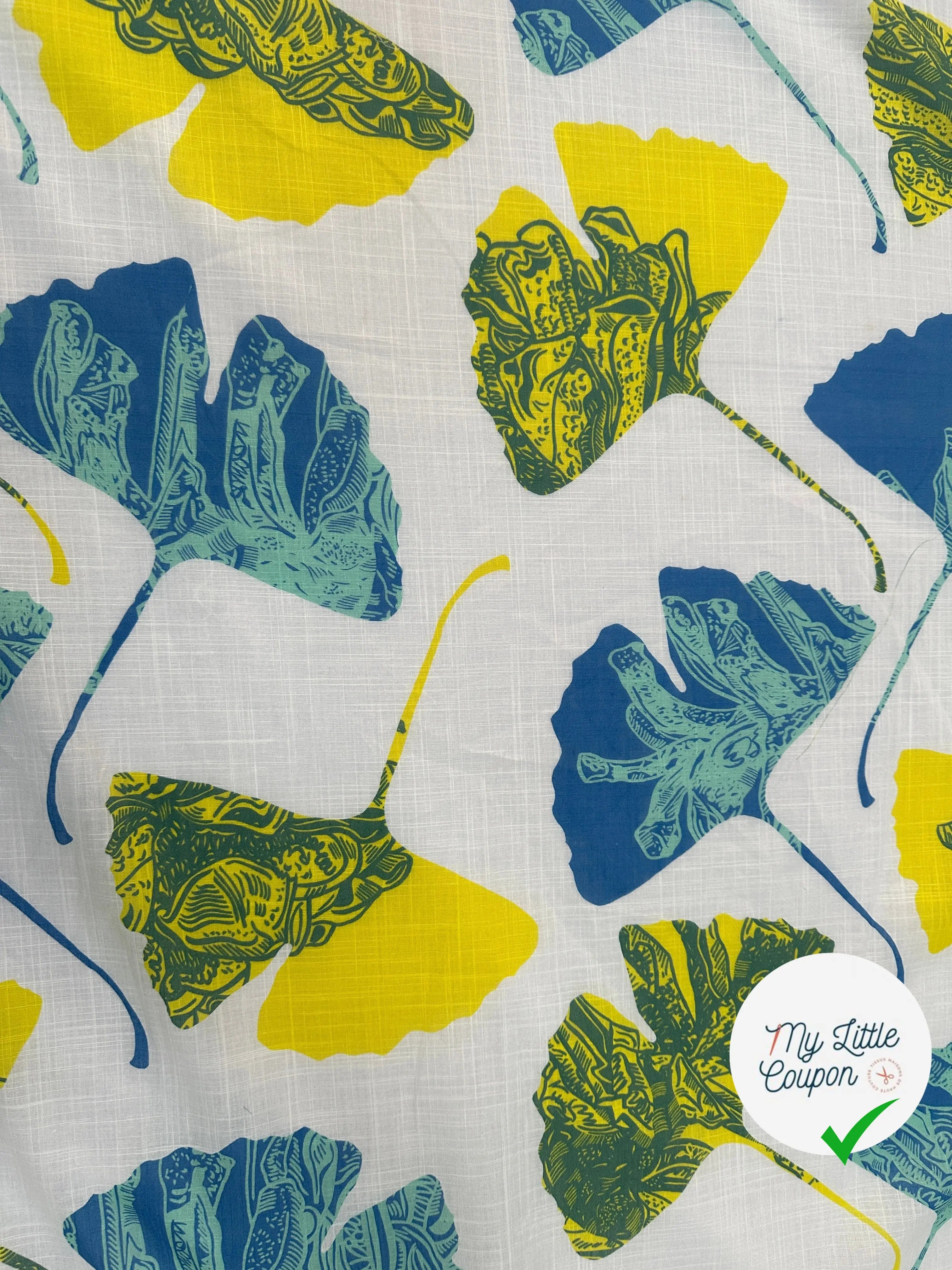 VOILE COTON QUADRILLÉ PETALES JAUNE ET BLEU - My Little Coupon