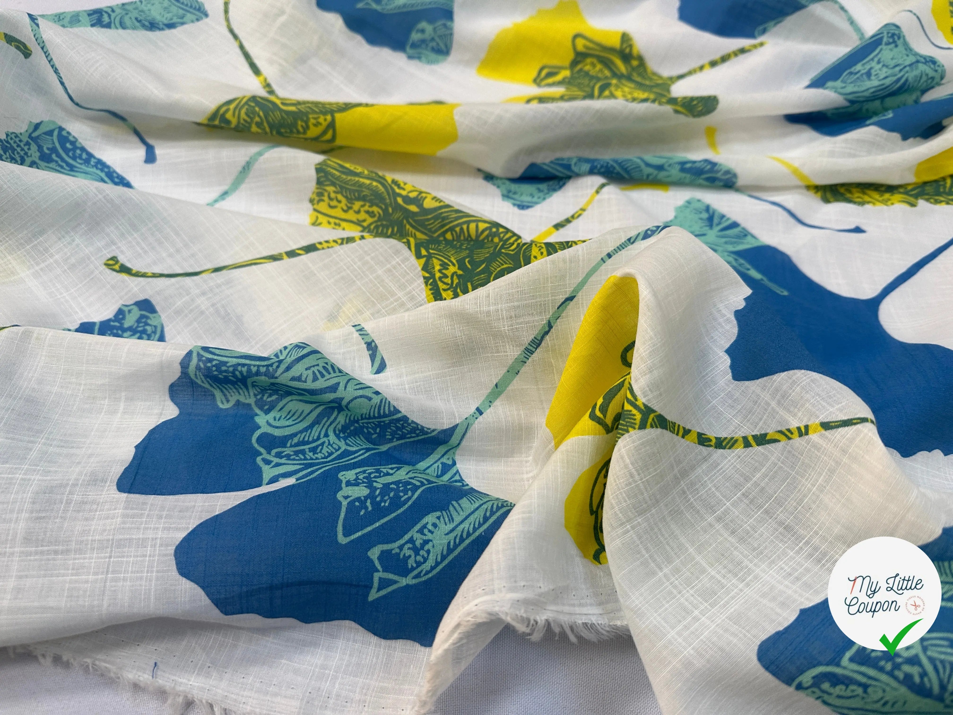 VOILE COTON QUADRILLÉ PETALES JAUNE ET BLEU - My Little Coupon