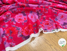 VOILE COTON ROUGE AVEC FLEURS VIOLET - My Little Coupon