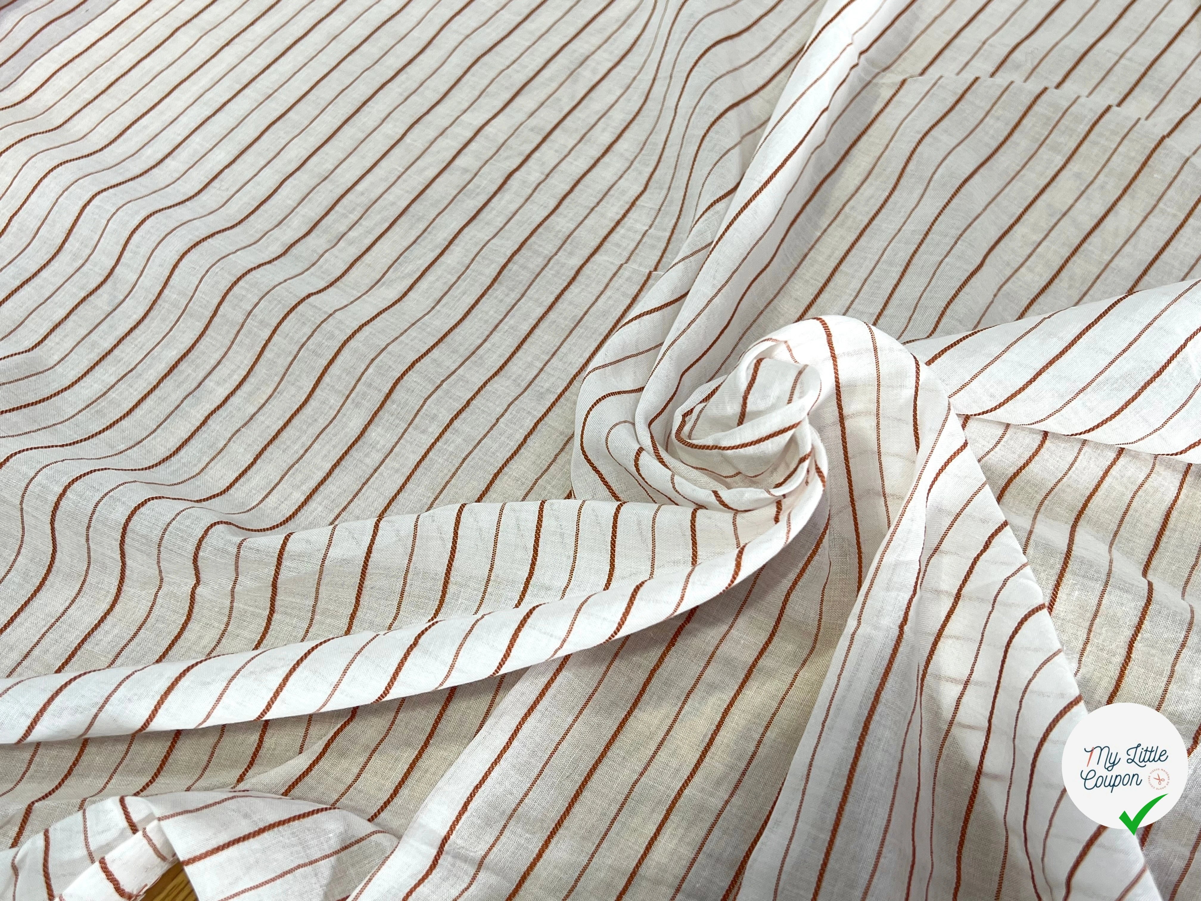 VOILE DE COTON BLANC RAYURES MARRON - My Little Coupon
