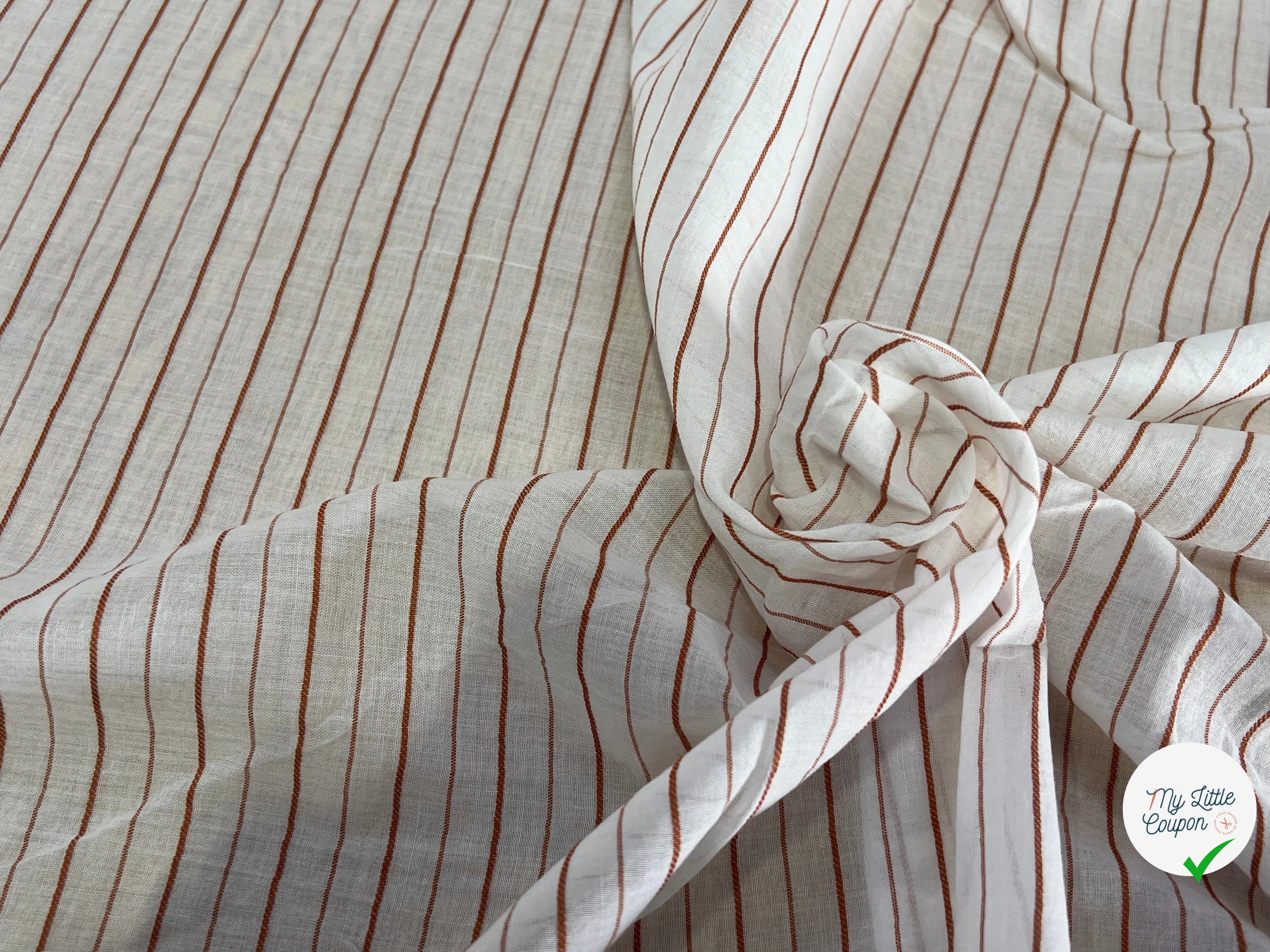 VOILE DE COTON BLANC RAYURES MARRON - My Little Coupon