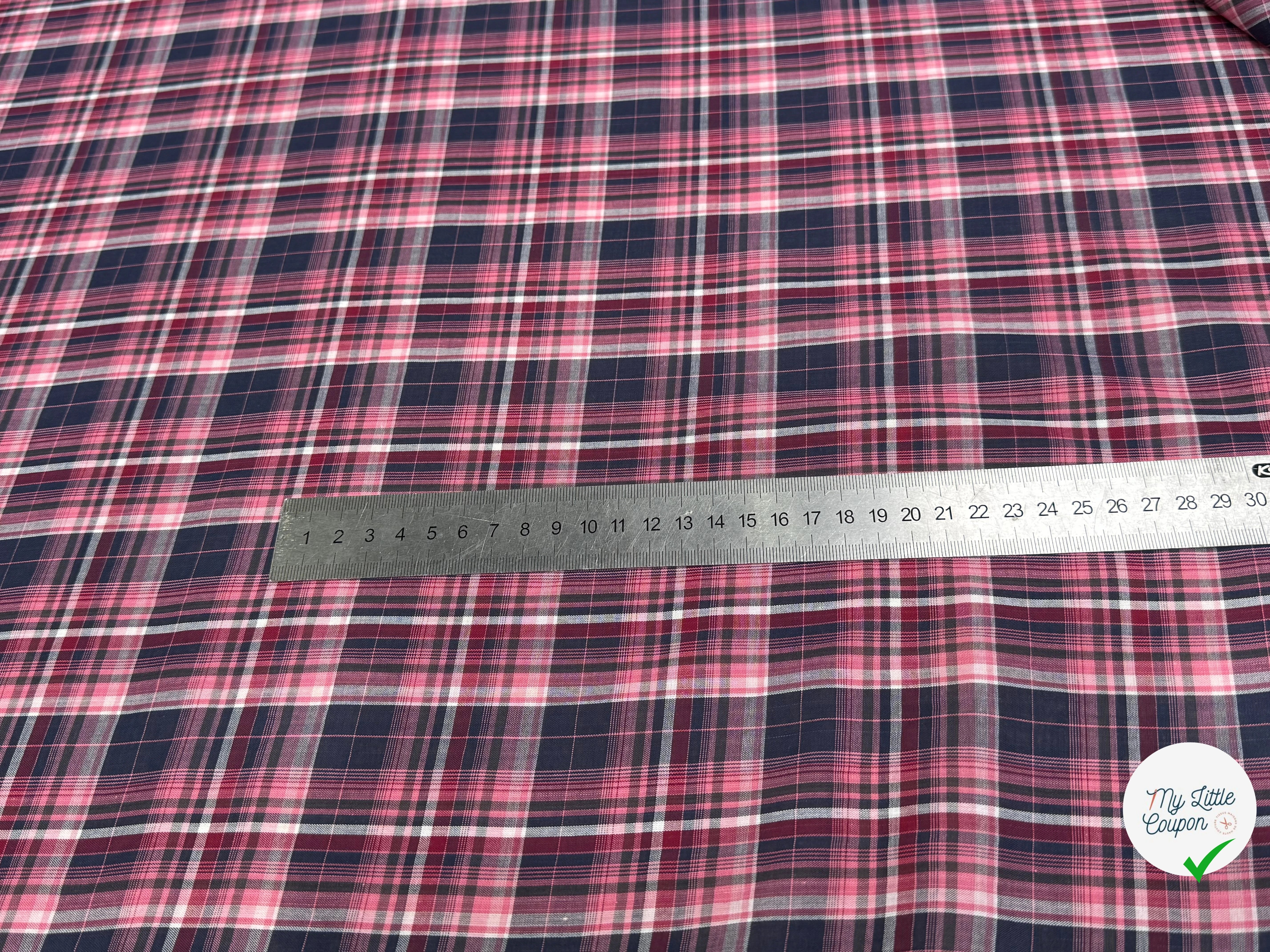 VOILE DE COTON CARREAUX MARINE ROSE - My Little Coupon
